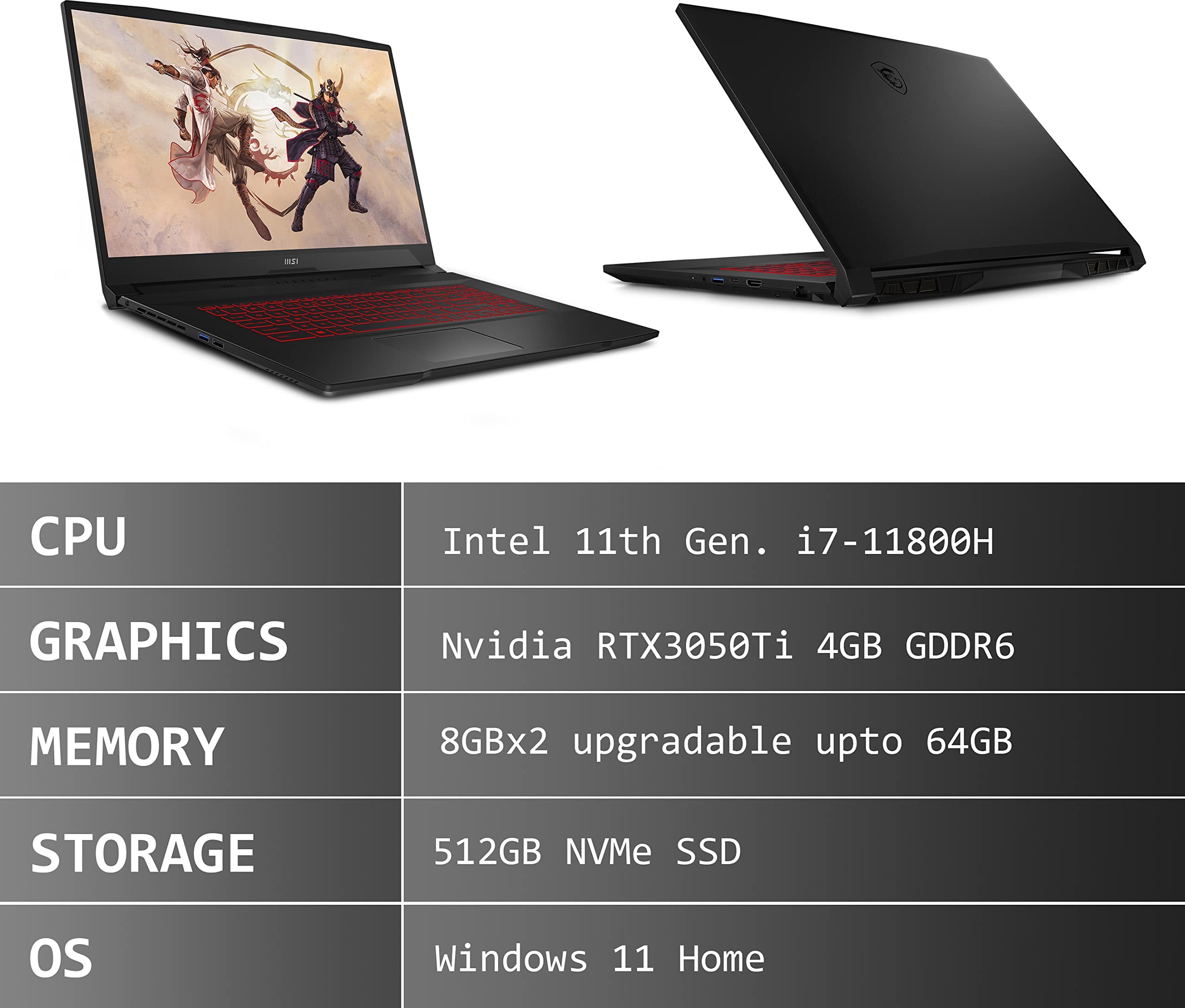 MSI Katana Gaming Laptop (Intel i7 11th Gen/16GB RAM & 512GB SSD Storage/3050Ti Graphics)+Logitech G402 Gaming Mouse+Logitech G535 Gaming Headset - Blue 3