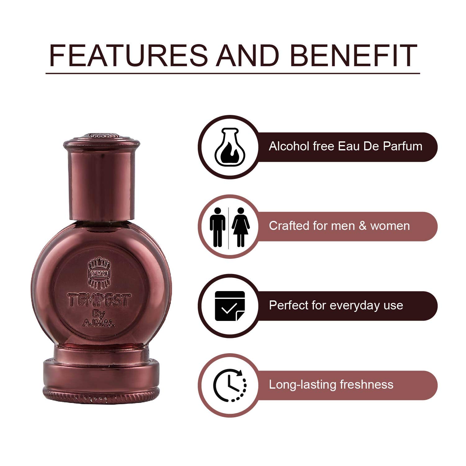 Ajmal Tempest Concentrated Perfume Oil Floral Alcohol-free Attar 12ml for Unisex and Classic Oud Concentrated Perfume Oil Woody Oudh Alcohol-free Attar 10ml for Unisex +1 Perfume Tester FREE 5