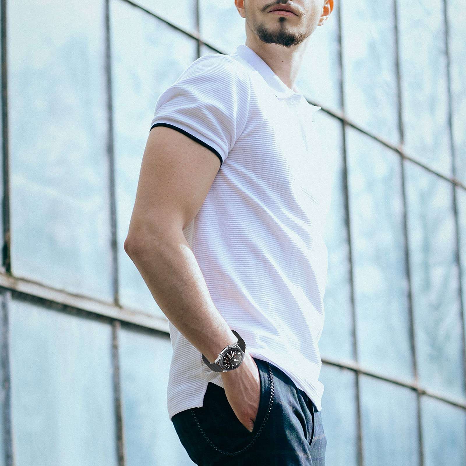 SKYLET Bands Compatible with Samsung Galaxy Watch 3 45mm/Galaxy Watch 46mm/Gear S3 Classic/Gear S3 Frontier Men Women, 22mm Strong Magnetic Closure Loops Sport Silicone Replacement Strap Black, Large 6