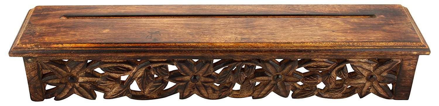 WOODENCLAVE Solid Wood Floral Design Wall Mounted Floating Shelf Wooden Wall Brackets Shelves Set for Home Living Room Decor - (Antique Finish Brown) 5