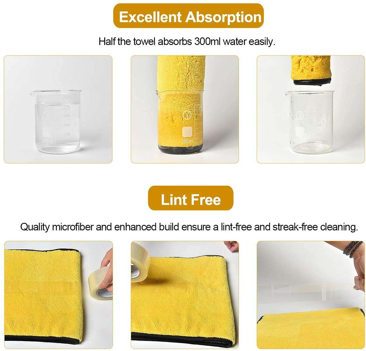 Auto Hub Heavy Microfiber Cloth for Car Cleaning and Detailing, Double Sided, Extra Thick Plush Microfiber Towel Lint-Free, 800 GSM (Size 40cm x 40cm)/Pack of 3, Color: Yellow 4