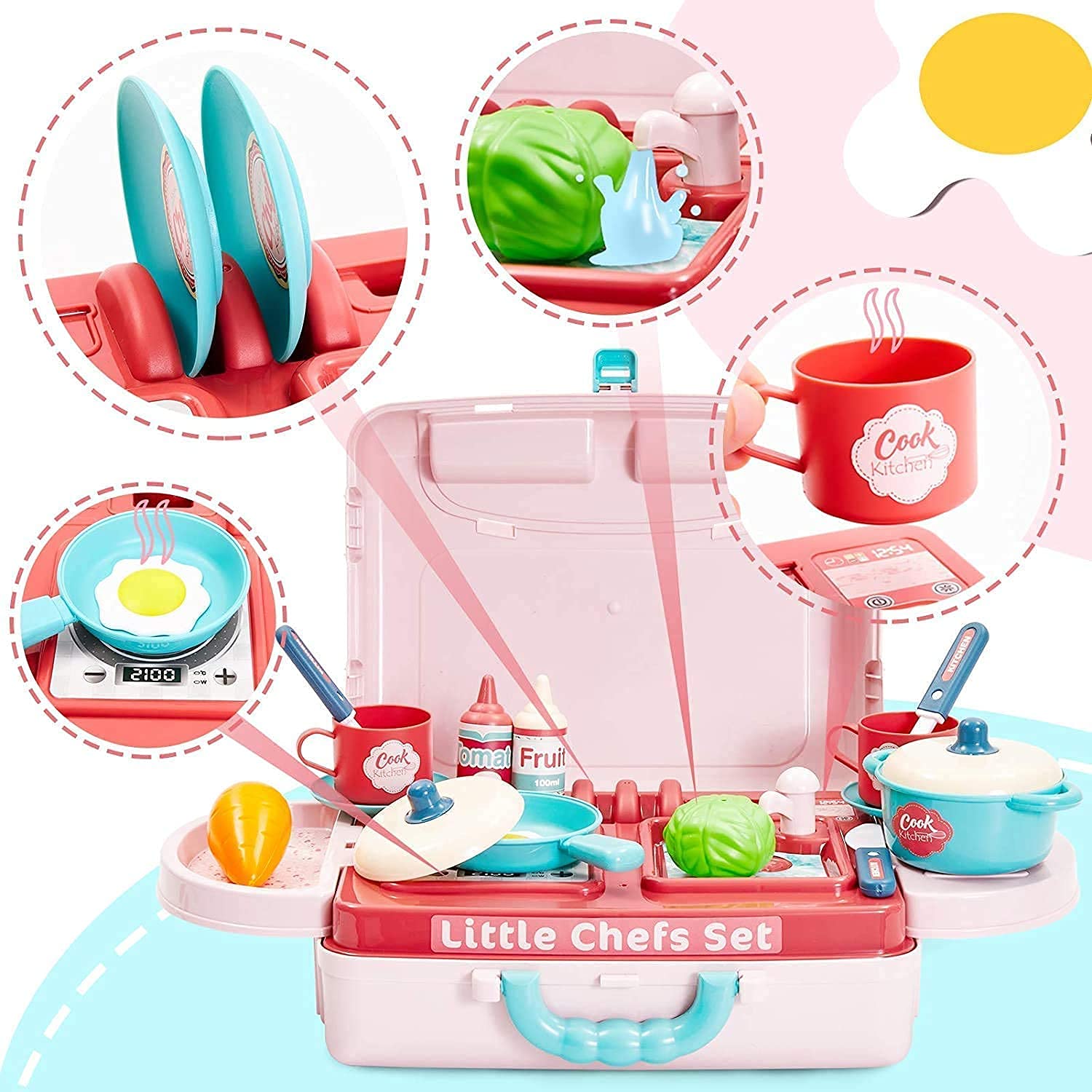 Ometer 3 in 1 Pretend to Play Plastic Kitchen Set with Comfortably Pack in Suitcase for Kids (Multicolour) 3