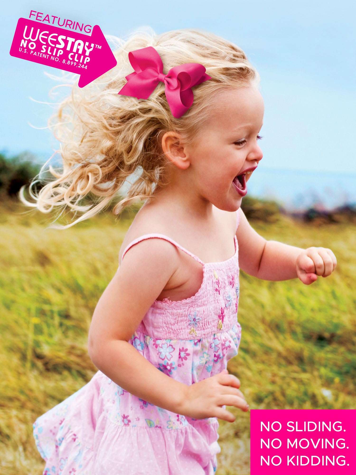 Wee Ones Girls' 6 Piece Set of Bows, Solid Grosgrain Variety Pack on a WeeStay No-Slip Hair Clip, King, Red, Orange, Yellow, Navy, Green, Purple 6