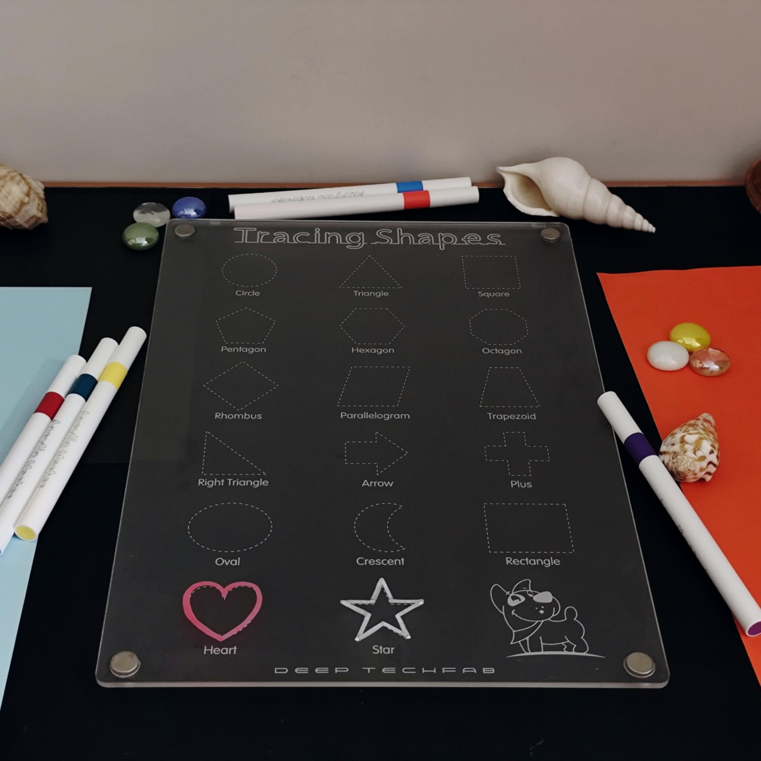 DEEP TECHFAB Geometric Shapes Tracing Board, Clear Acrylic, 29.7 x 21 cm, Educational Writing Board for Kids 3