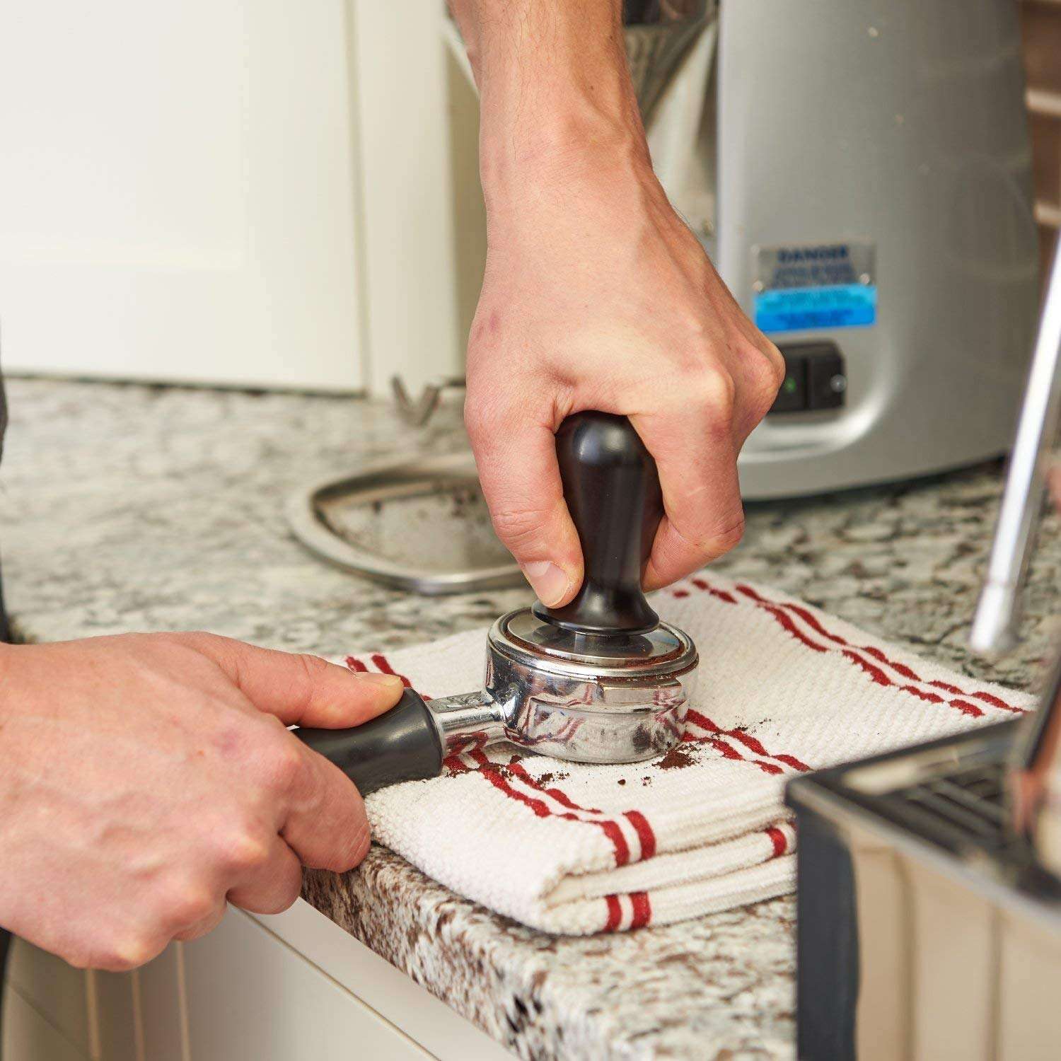 51mm Calibrated Espresso Tamper, Calibrated Coffee Tamper with Spring Loaded Anodized Aluminum Handle Stainless Steel Flat Base 6