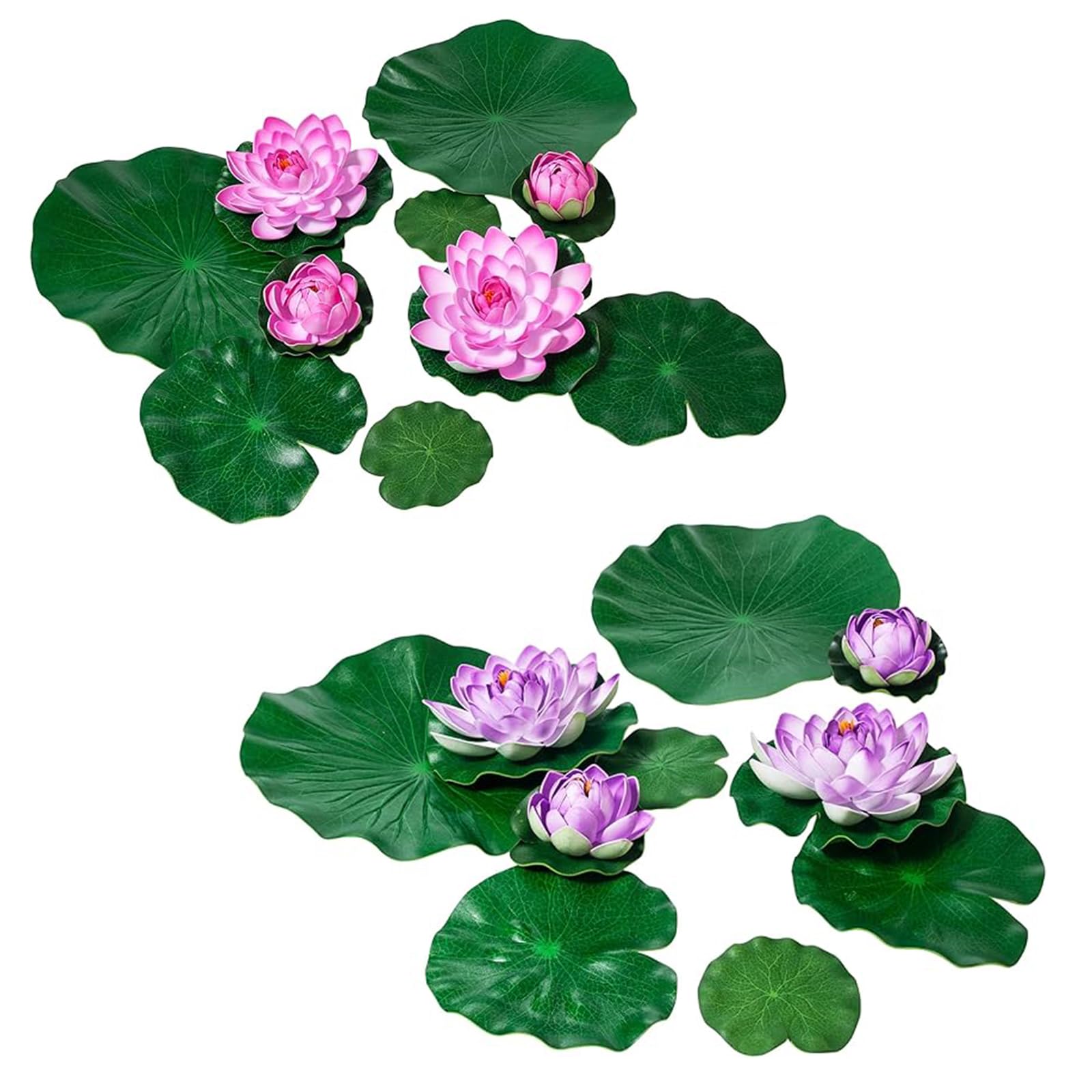 MONT PLEASANT 10 PCS Artificial Lotus with Water Lily Pad Pond Decor & 10 PCS Artificial Floating Lotus Decor with Pad for Home Outdoor Ponds 1