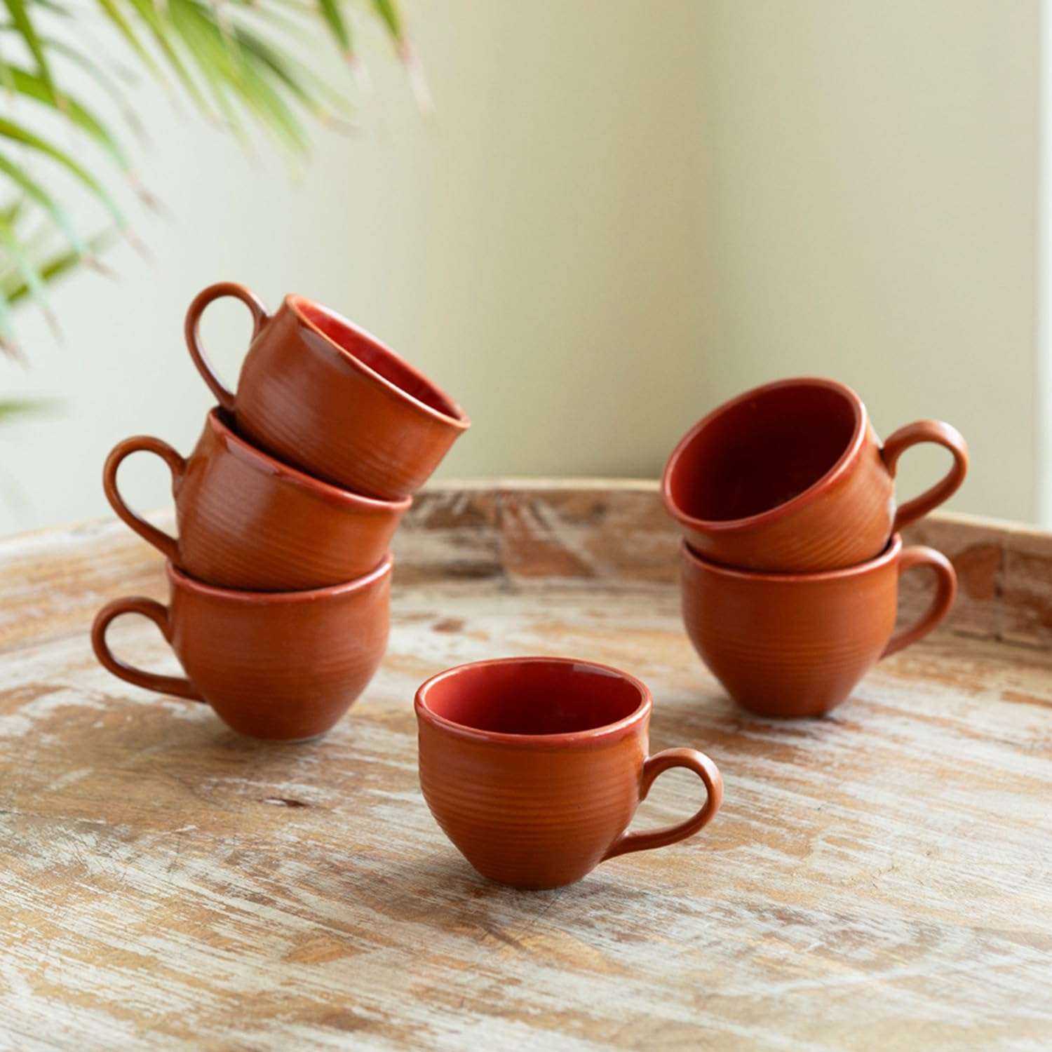 ExclusiveLane 'Terra Tones' Ceramic Tea Cups Set of 6 (120 ML, Earthern Brown, Dishwasher & Microwave Safe) | Ceramic Cups Coffee Cup Set of 6 Coffee Mugs Tea Set Tea Mugs Set of 6 Chai Cups Drinkware 1