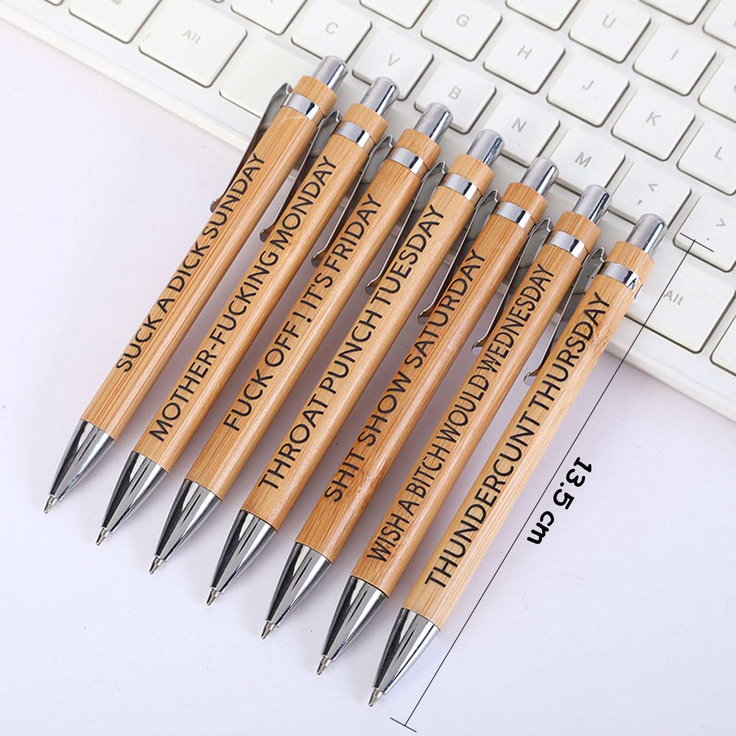 XIANFANG 7Pcs Funny Work Pens for Adults Sarcastic Office Gifts Bamboo Ballpoint Pens with Swear Words, Hilarious Desk Accessories for Coworkers, Fun Gifts for Teachers, Friends, Office Supplies 3