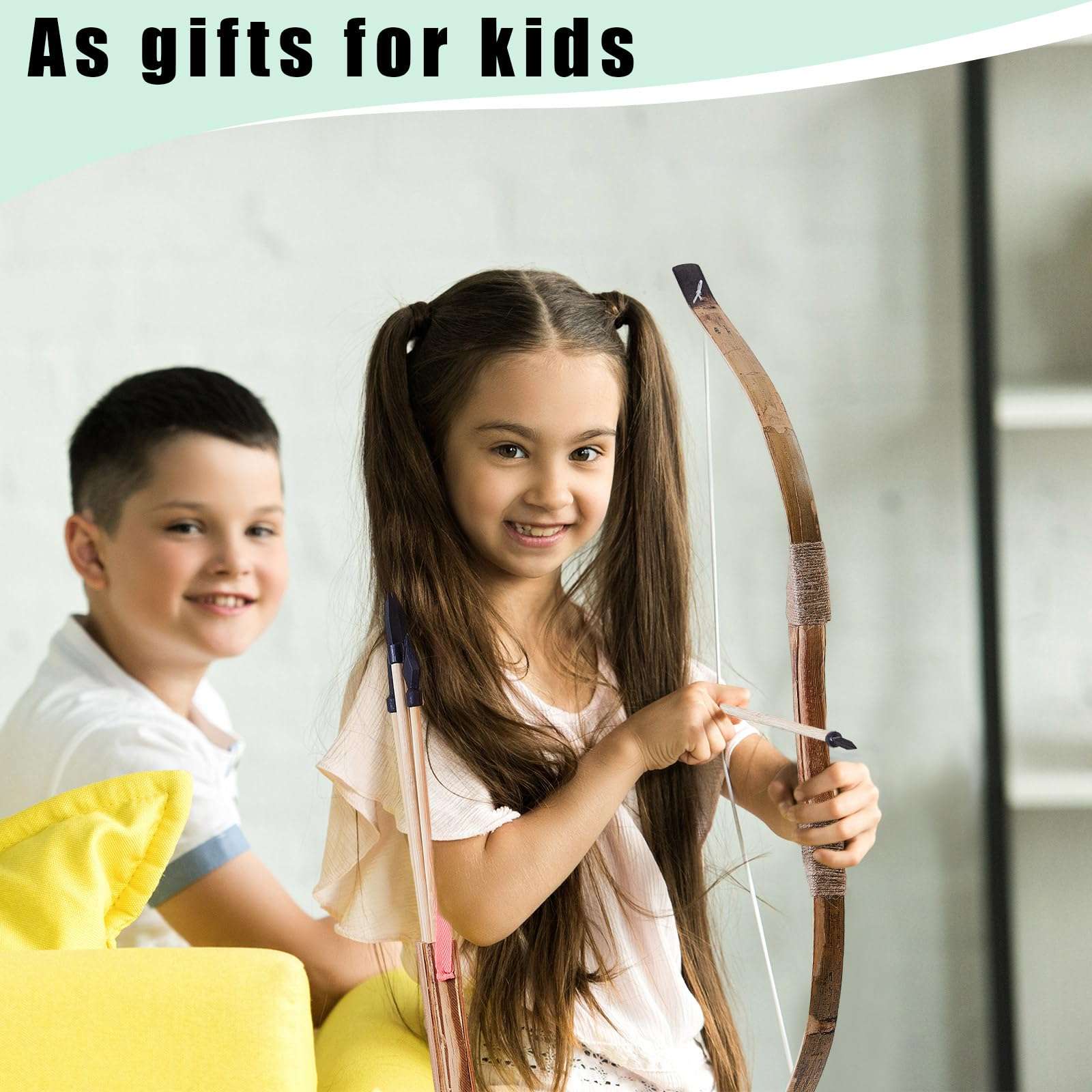 Lenwen 4 Sets Wooden Bow and Arrow Archery Set Includes Wooden Bow Wood Arrows and Arrow Holders Handmade 32 Inch Toy Bow and Arrow Archery Set Outdoor Indoor Games Toys Gifts for Youth (Brown) 5