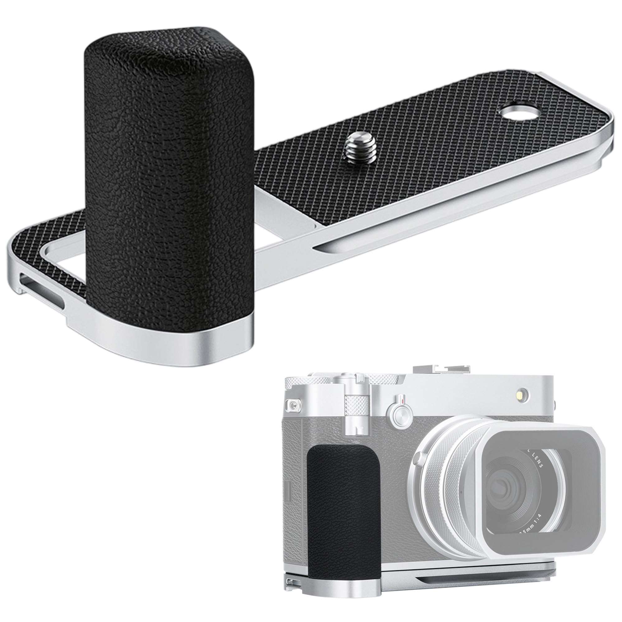 GFX 100RF Hand Grip Handgrip for Fujifilm Fuji GFX100RF Camera, Metal GFX100 RF L Bracket Holder with Built-in Arca Quick Release Plate & Battery Compartment Opening Anti-Slip Microfiber Pads - Silver 1