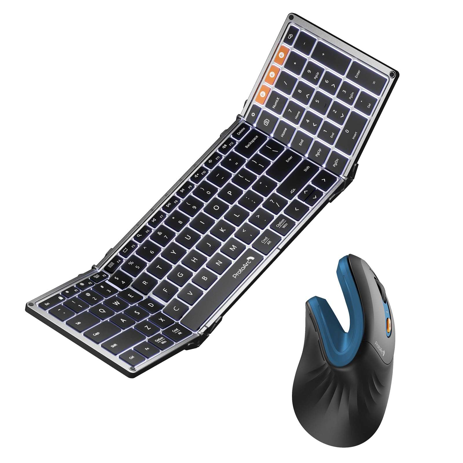 ProtoArc XK01 Plus Backlit Foldable Keyboard and Ergonomic Mouse Blue 1