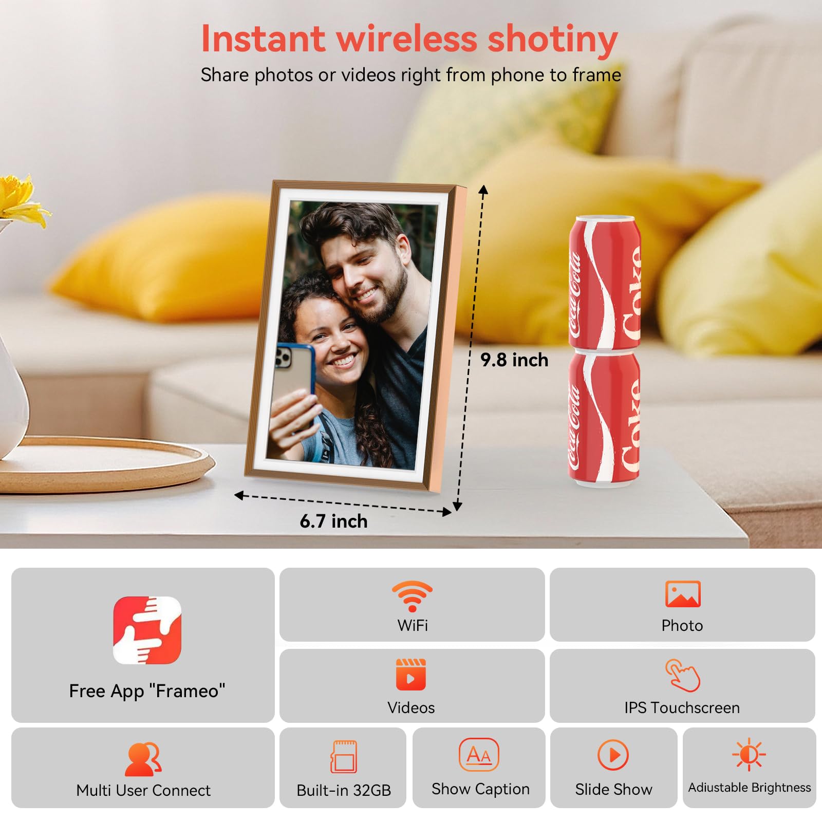 QOCEN Frameo Digital Picture Frame 10.1" HD IPS Anti-Glare Touch Screen Load Photos & Videos Directly from Phone Ideal for Thoughtful Gifting Small and Exquisite - Rose Bronze 3