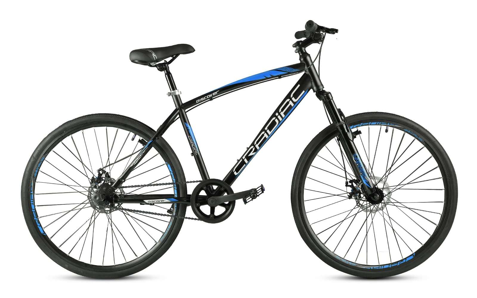 CRADIAC - Discover Pro | 700 * 35 C Hybrid Bike | Single Speed | Double Disc Brakes | Unisex, Front, Blue 1