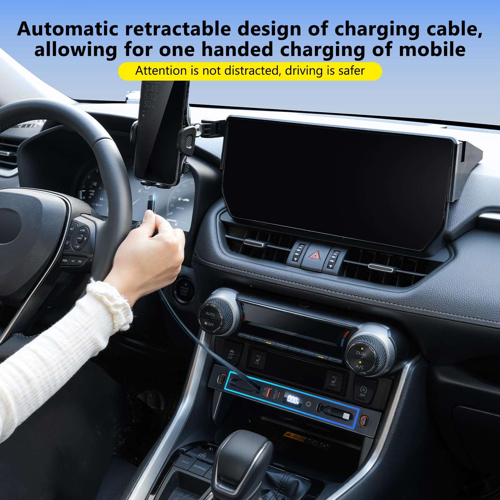 ELOHEI Car Charger Compatible with Toyota RAV4, Fast Charger for Toyota RAV4 Accessories 2019 2020 2021 2022 2023 2024 2025 Multi Port Retractable Docking Station (for Toyota RAV4) 5