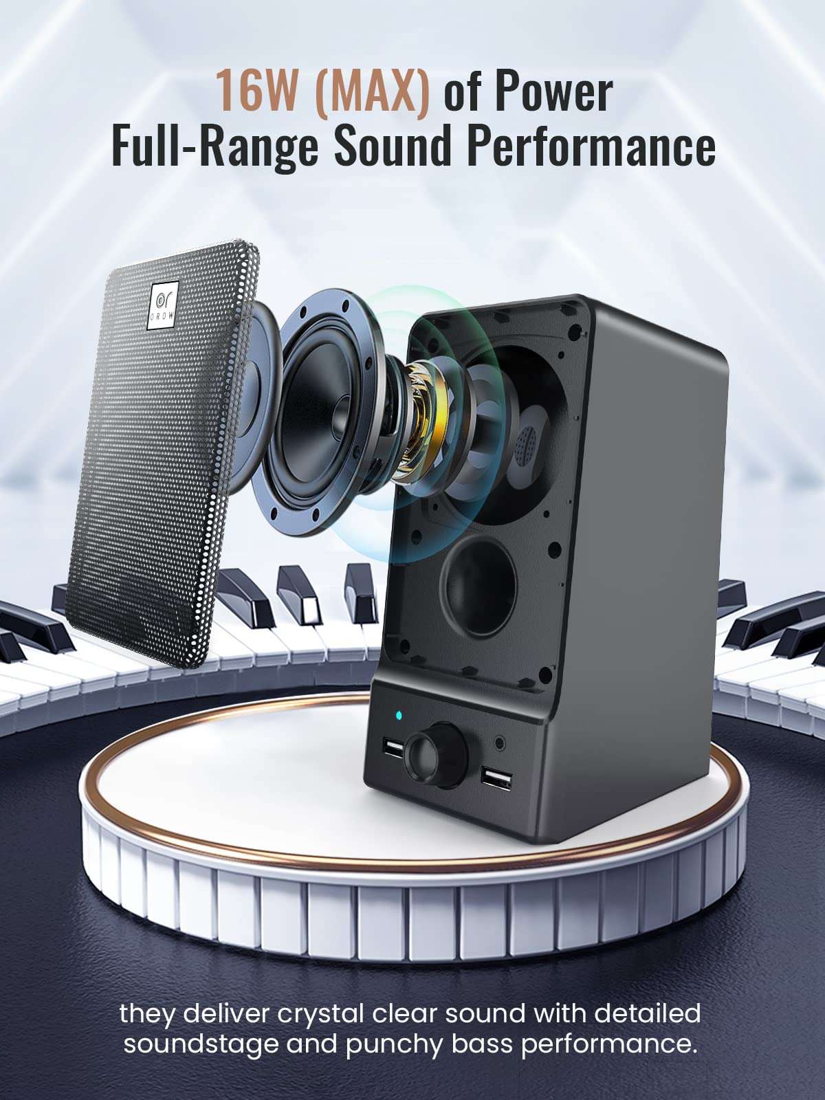 OROROW USB Computer Speakers,Dual 8W External Speakers for Laptop,Built-in DSP Sound Chip,Laptop Speaker with Stereo Sound & Nice Vocals,Desktop Speaker with Headphone Jack(S203) (computer speaker) 6
