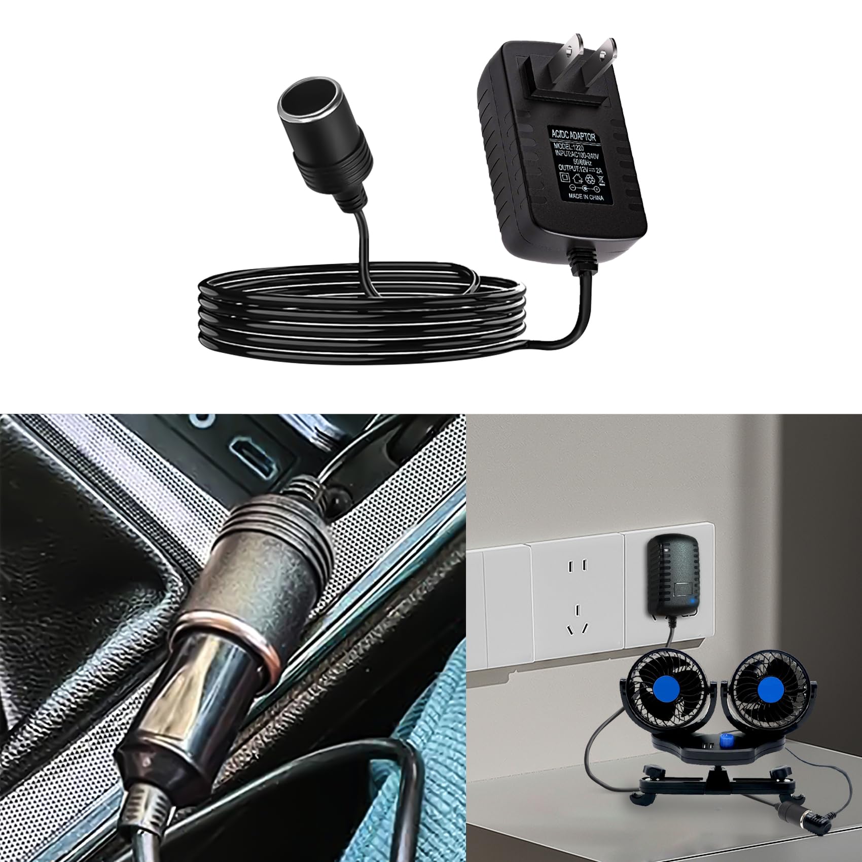 Tecledsn AC to DC Converter, Cigarette Lighter Adapter, 100-240V to 12V 2A 24W Car Cigarette Lighter Socket, Auto AC/DC Power Supply Adapter Transformer for Inflator, Refrigerator & Other Car Devices 1