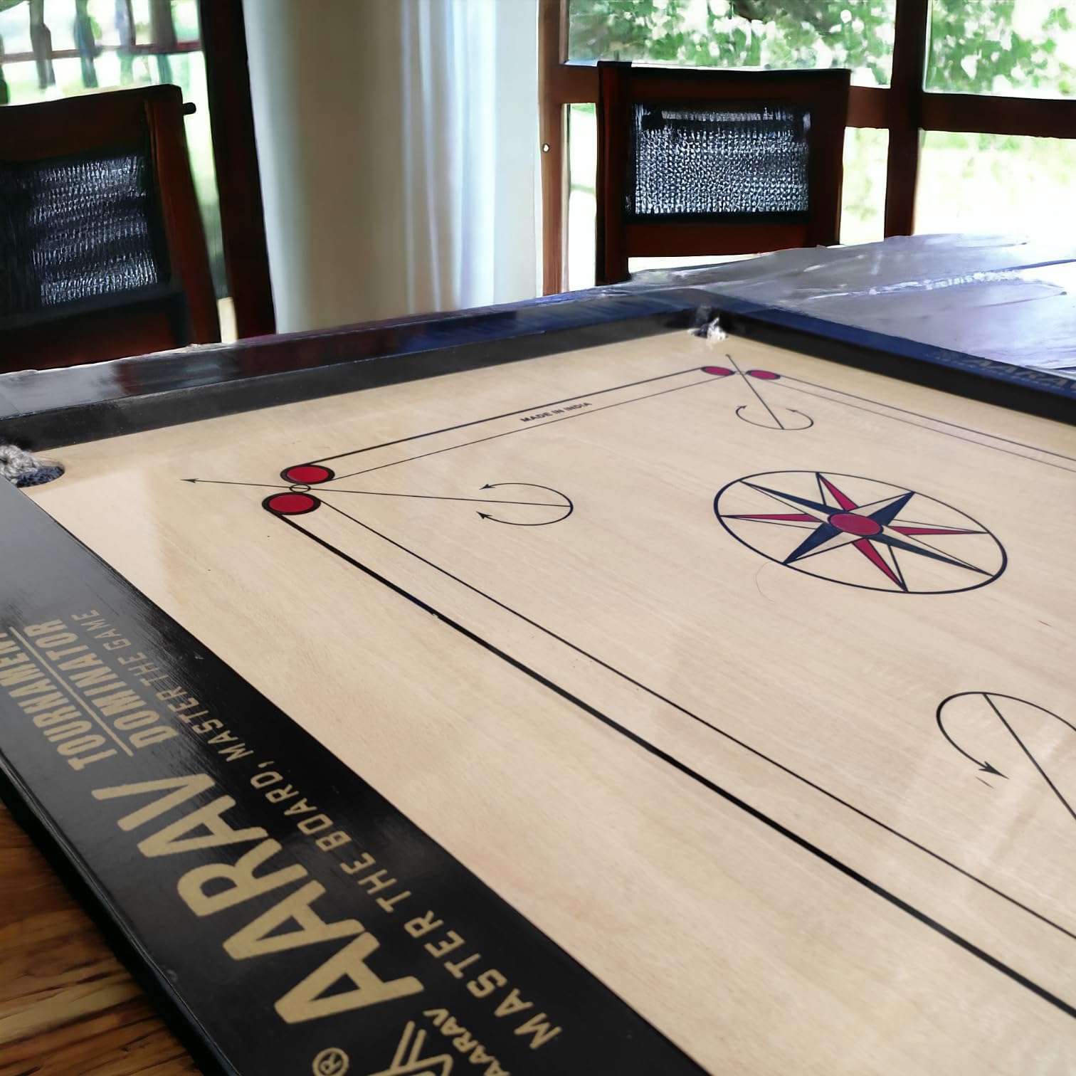 AARAV Champion Carrom Board for Adults 36 inch Full Size with 3 inch Border and 6mm ply, Smooth and Glossy Surface, Comes with Wooden Coins, Striker and Boric Powder, Quality Assured 4