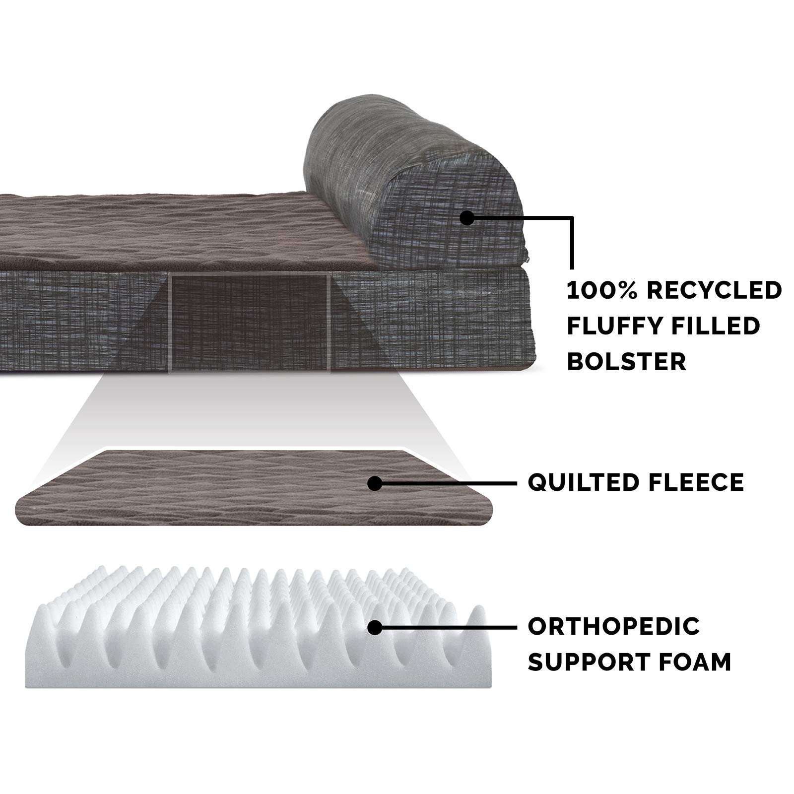 Furhaven Pet 43439281 Large Quilted Fleece & Print Suede Chaise Lounge Orthopedic Sofa Pet Bed, Espresso 3