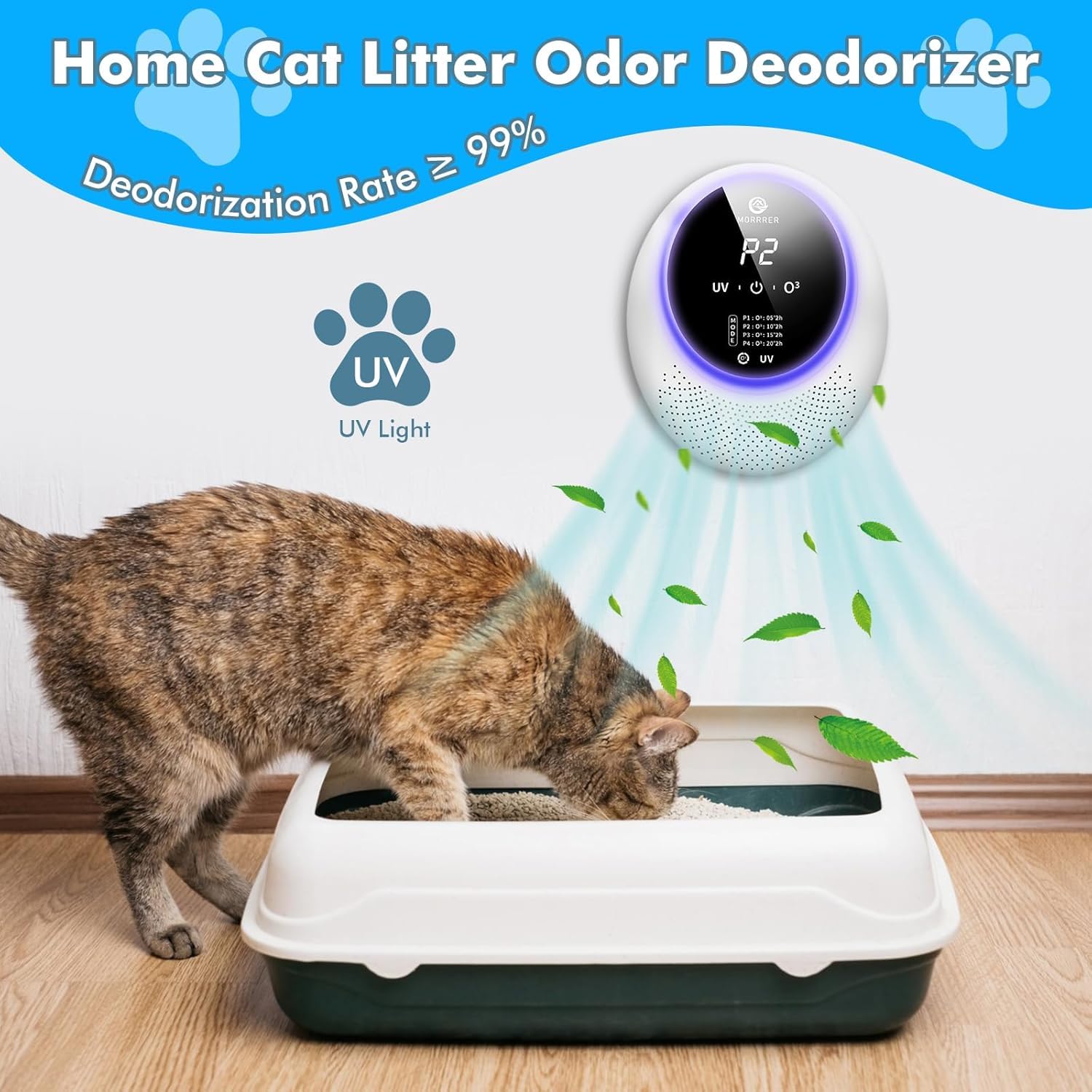 Advanced Cat Deodorizer for Litter Box, 99% Pets Odor Eliminator with 10000mAh Battery, Portable & Rechargeable (White, 13000) 5
