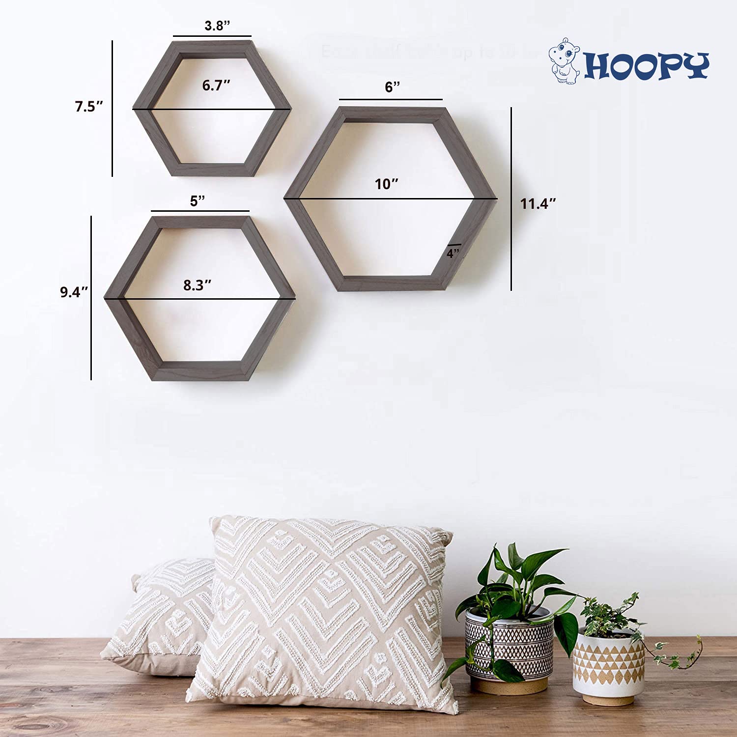 Hoopy Wall Mounted Hexagon Shape Wooden Wall Shelves for Wall Decor Set of 6 (Red and Black) 4