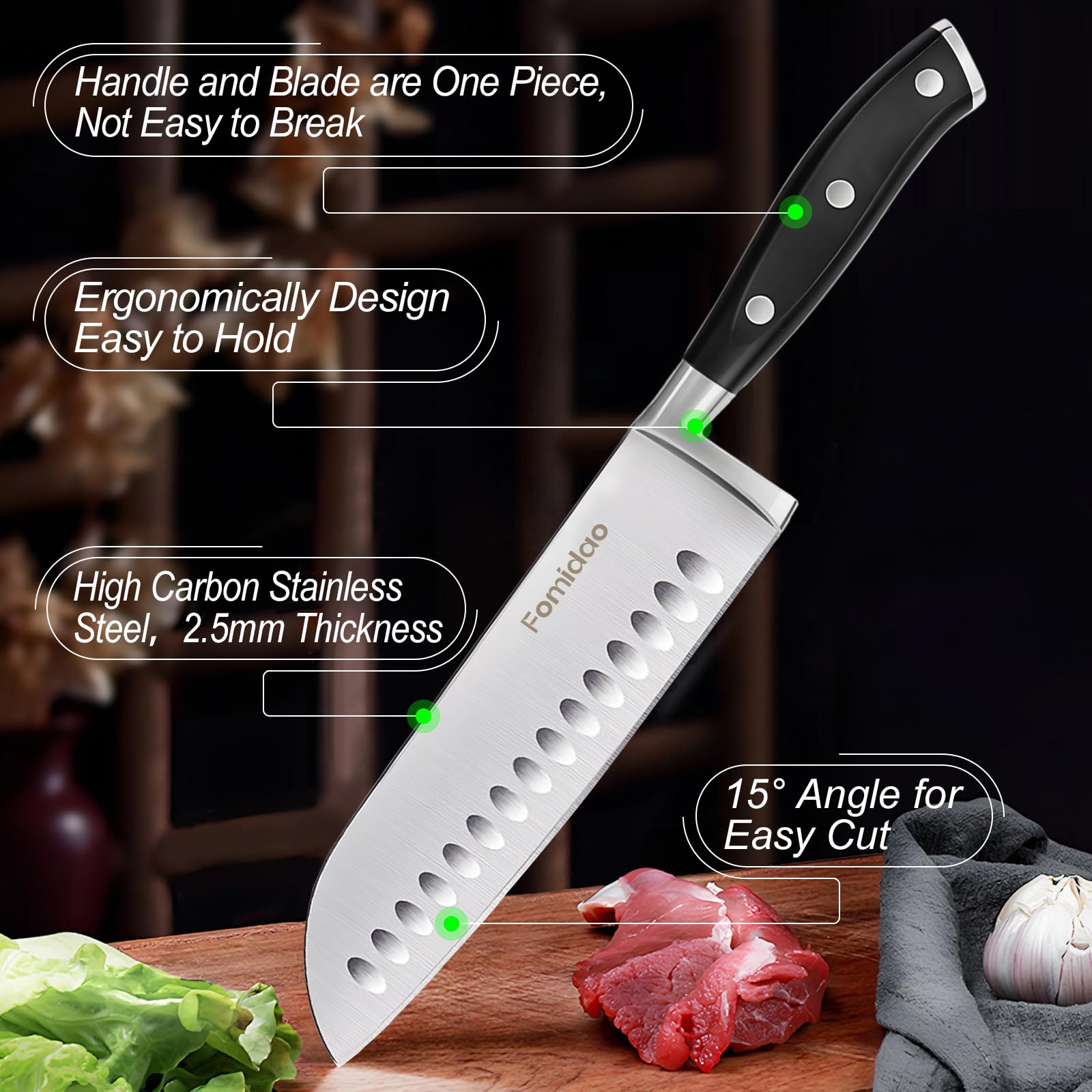 Fomidao Kitchen Knife Set with Magnetic Knife Block 4 Pieces,Double-sided Mangetic Knife Holder With High Carbon Stainless Steel Knife Set,Professtional Kitchen Chef Knives Set With Block 4