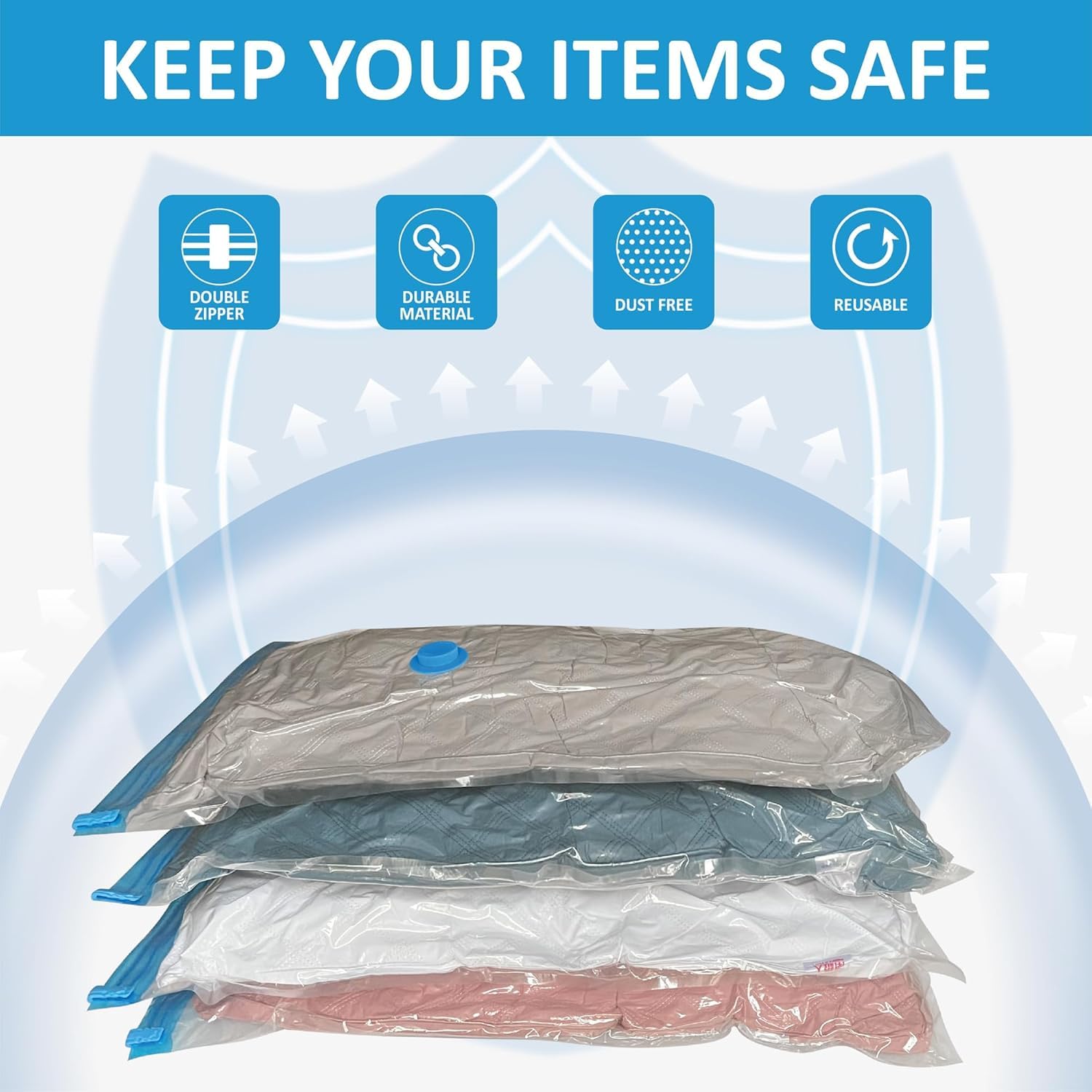 RAVIDO 4PCS (60 * 80CM) Vacuum Storage Bags with Electric Pump, Space Saver Bag Vacuum Seal Bags with Pump, Space Bag, Vacuum Sealer Bags for Clothes, Comforters, Blankets, Bedding (4 Large) 3