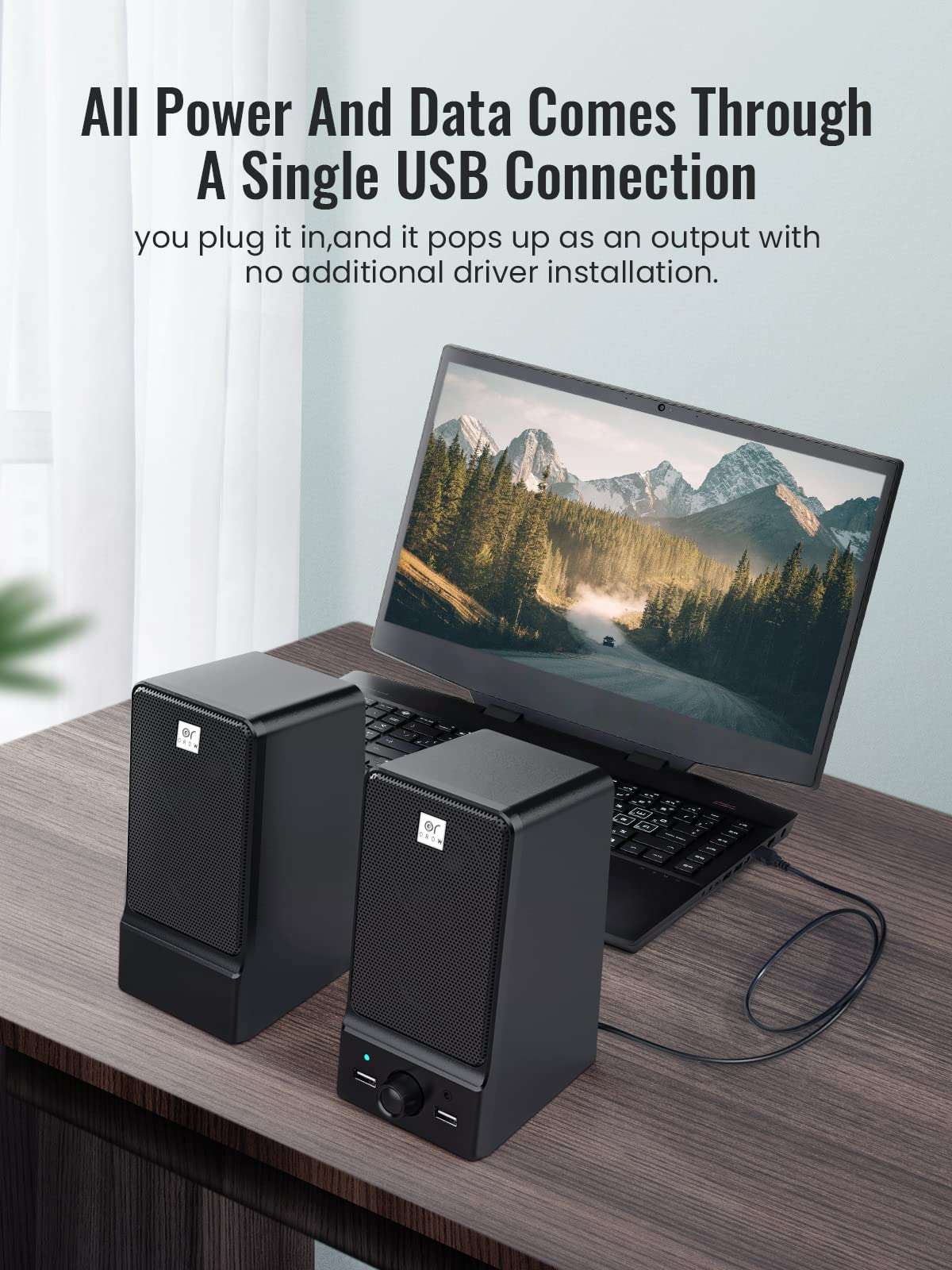 OROROW USB Computer Speakers,Dual 8W External Speakers for Laptop,Built-in DSP Sound Chip,Laptop Speaker with Stereo Sound & Nice Vocals,Desktop Speaker with Headphone Jack(S203) (computer speaker) 2