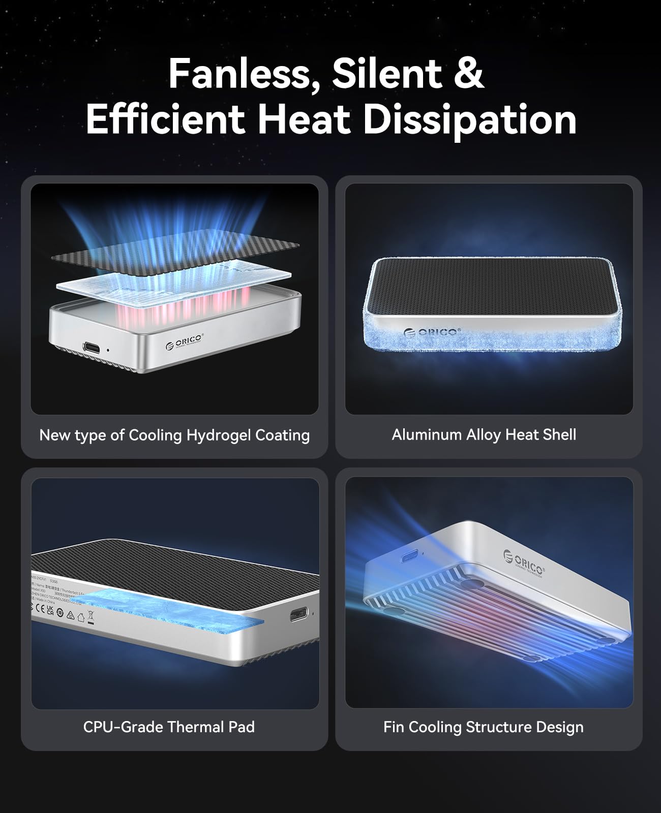 ORICO 80Gbps 1TB Portable SSD, 5000MB/s R 3200MB/s W Portable Fanless Cooling Design, Aluminum Alloy, Compatible with Thunderbolt 5/4/3, Ultra-Fast External SSD, for Video Editing/Photography/Design 5