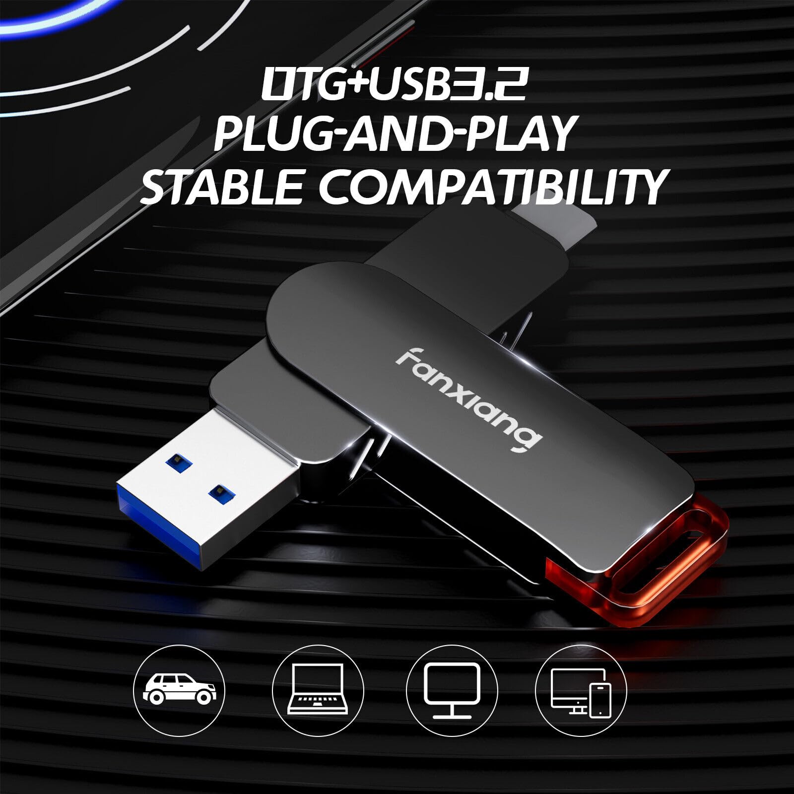 Fanxiang 256GB Flash Drive Up to 560MB/s External SSD,Type C & 3.2 USB-A,Gen 2 Thumb Drive,Memory Stick for iPhone15/PS4//Android Phone/Windows/Mac 4