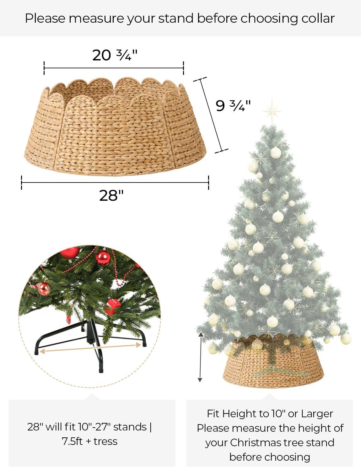StorageWorks 28" Scalloped Christmas Tree Collar, Scalloped Wicker Basket, Nursery Basket with Handles 3