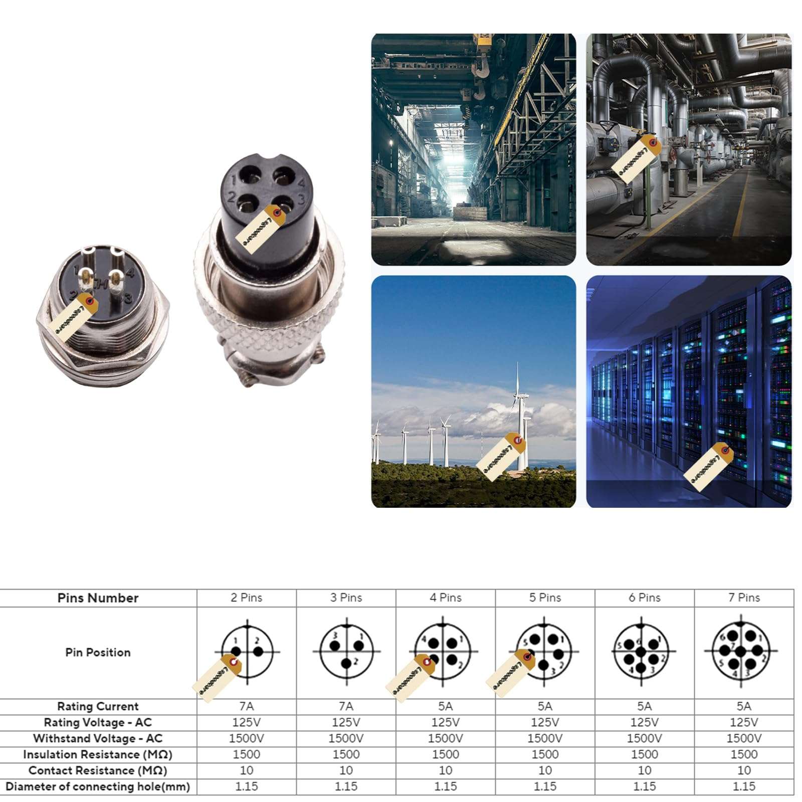 Lsgoodcare 10Pairs 16MM 4 Pin Din Female Male Aviation Connector Plug GX12-4pin USB Aviation Connector Plug Female with Shielded Cable 5