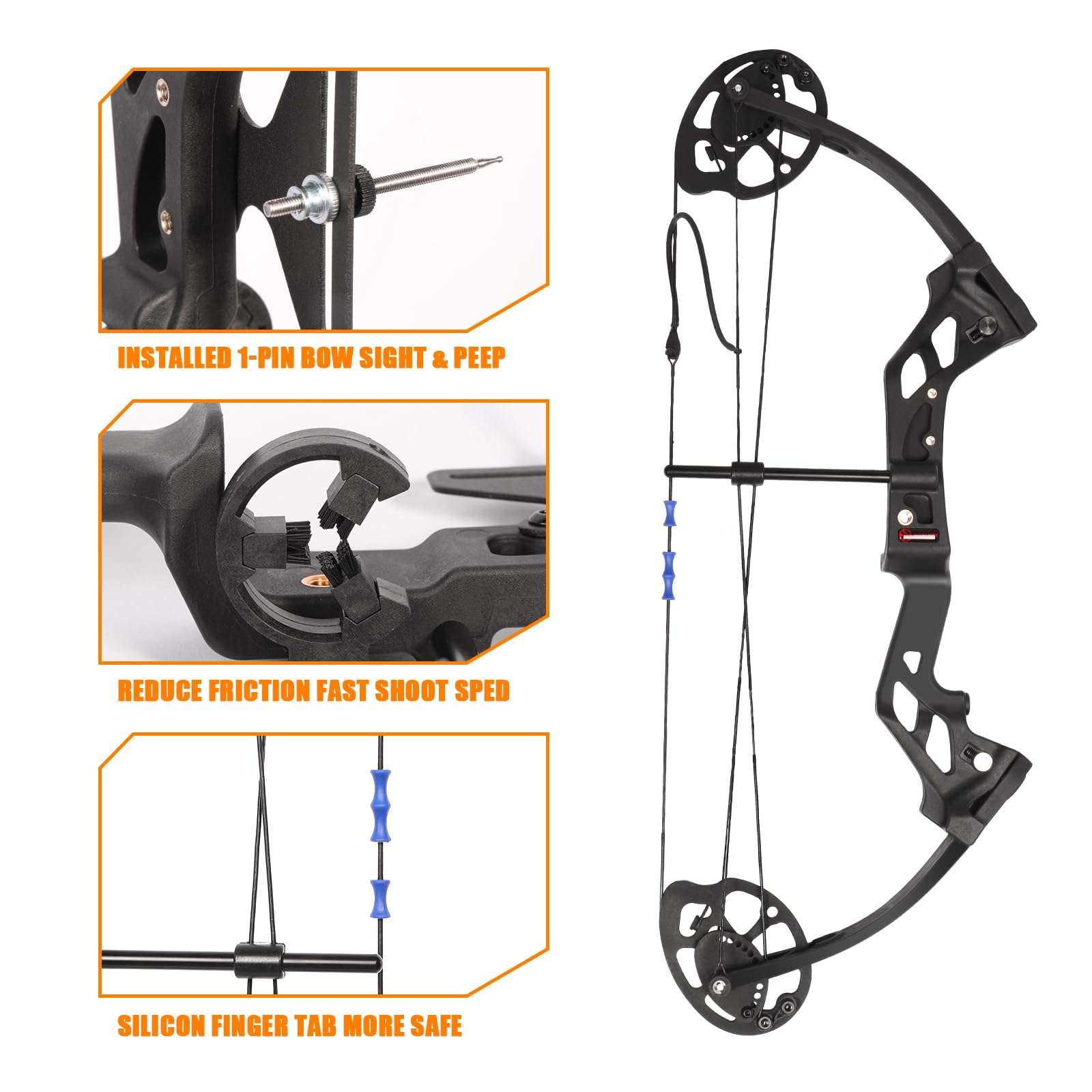 WUXLISTY Compound Bow and Arrow for Youth and Beginner, Archery Bow Set for Kids 8-12, 16-20 lbs Draw Weight, 17.3"-26" Draw Length (Black) 3