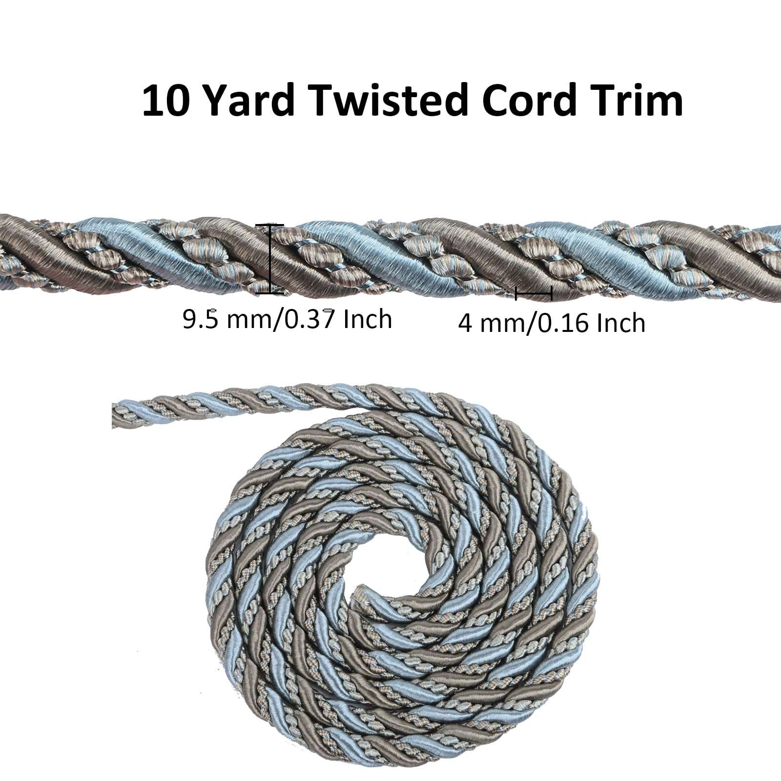 HedongHexi 10 Yard 3/8''(1cm) Twisted Trim Cord Rope,10mm Nylon Twisted Cord Thread String for Home Decor, Crafts Making and Costume Crafting (Mix Blue) 3