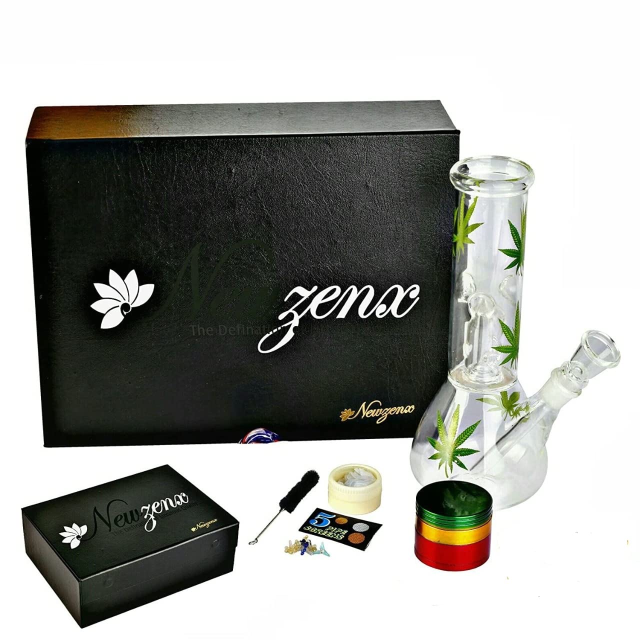 Newzenx® Glass Percolator Ice Bong 8.2 Inch Multi Leaf Design Bong (for Multi Purpose All-in-One Bong) Included Gift Box & Full Accessories 6