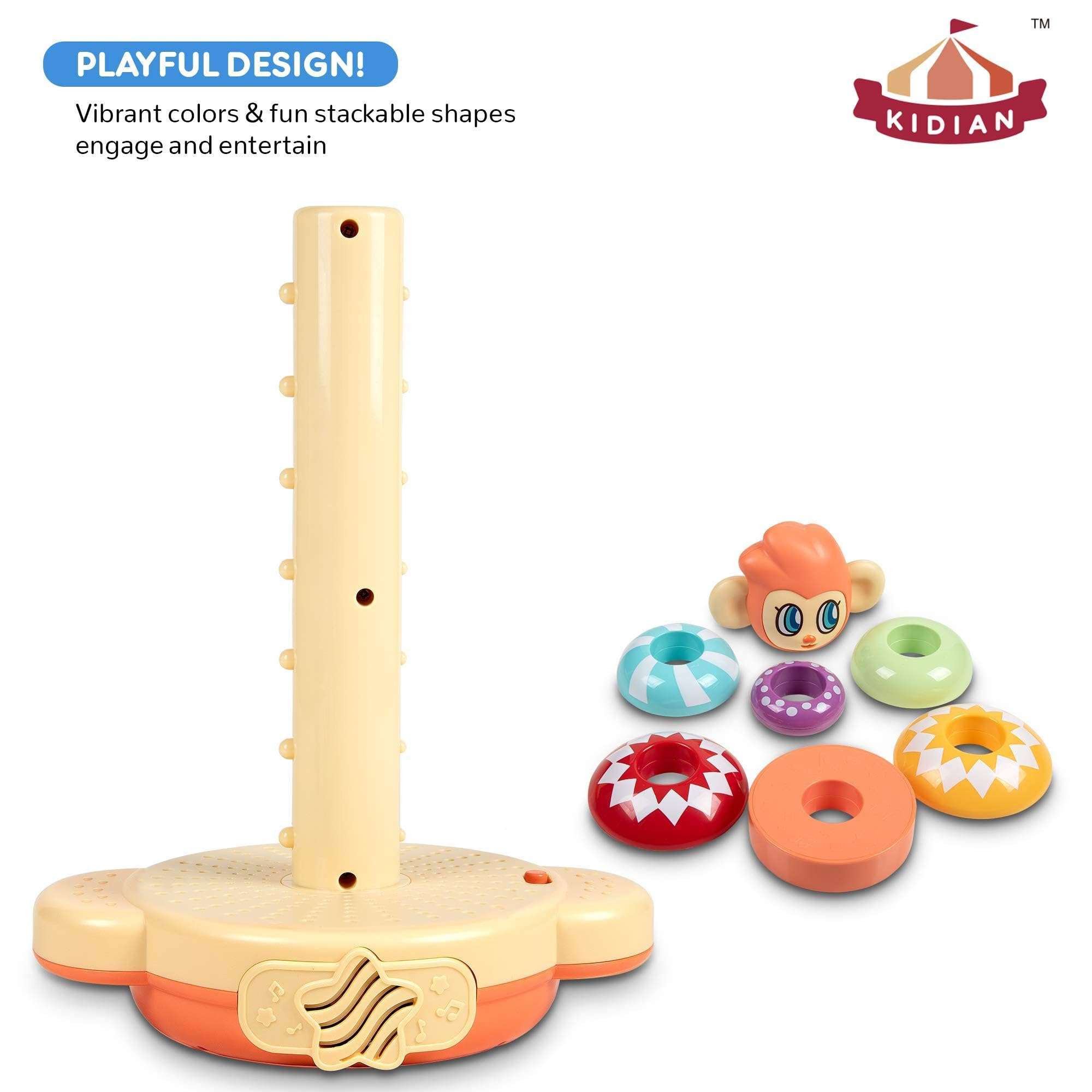 Flybar Kidian Stacking Toys - Mon Mon The Rainbow Stacker, Baby Stacking Toy, Toddler Stacking Toy, Musical Stacking Toys for Toddlers 1-3 5