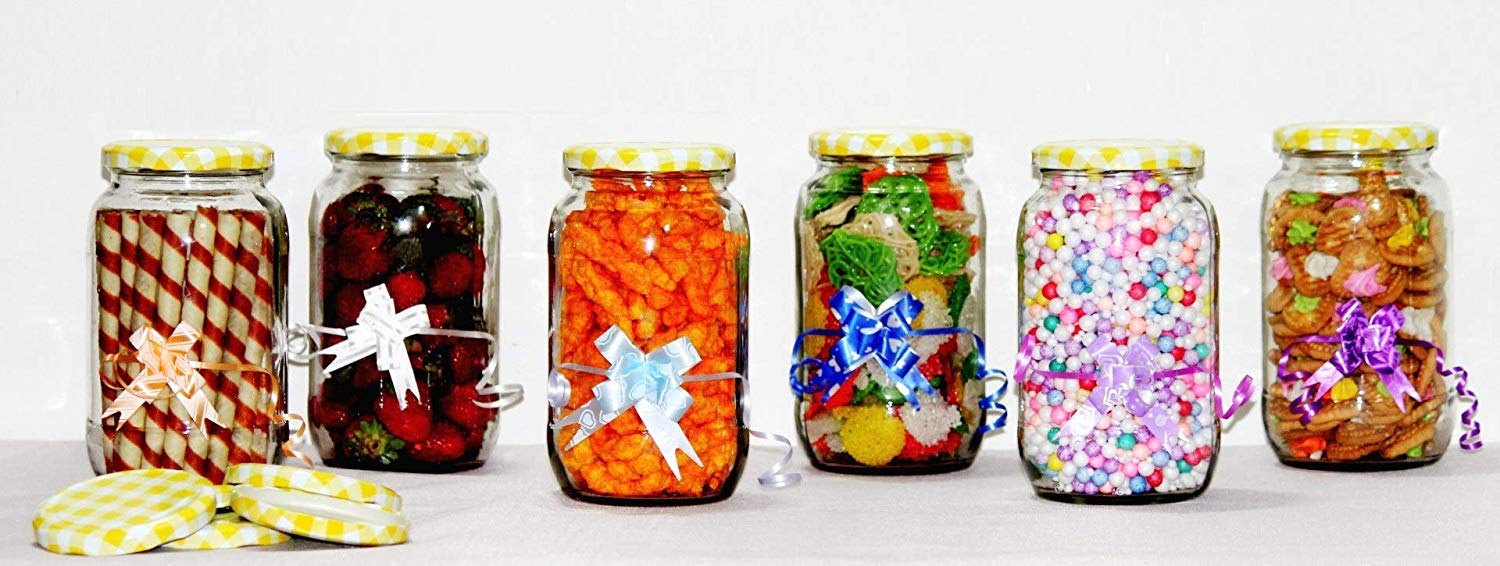 Decor Shine 1000 Ml Grocery Kitchen Container jar for Storage Food Material,Spice Storage,Pickle Storage Jar with air Tight Lid (2, Yellow Checks) 5