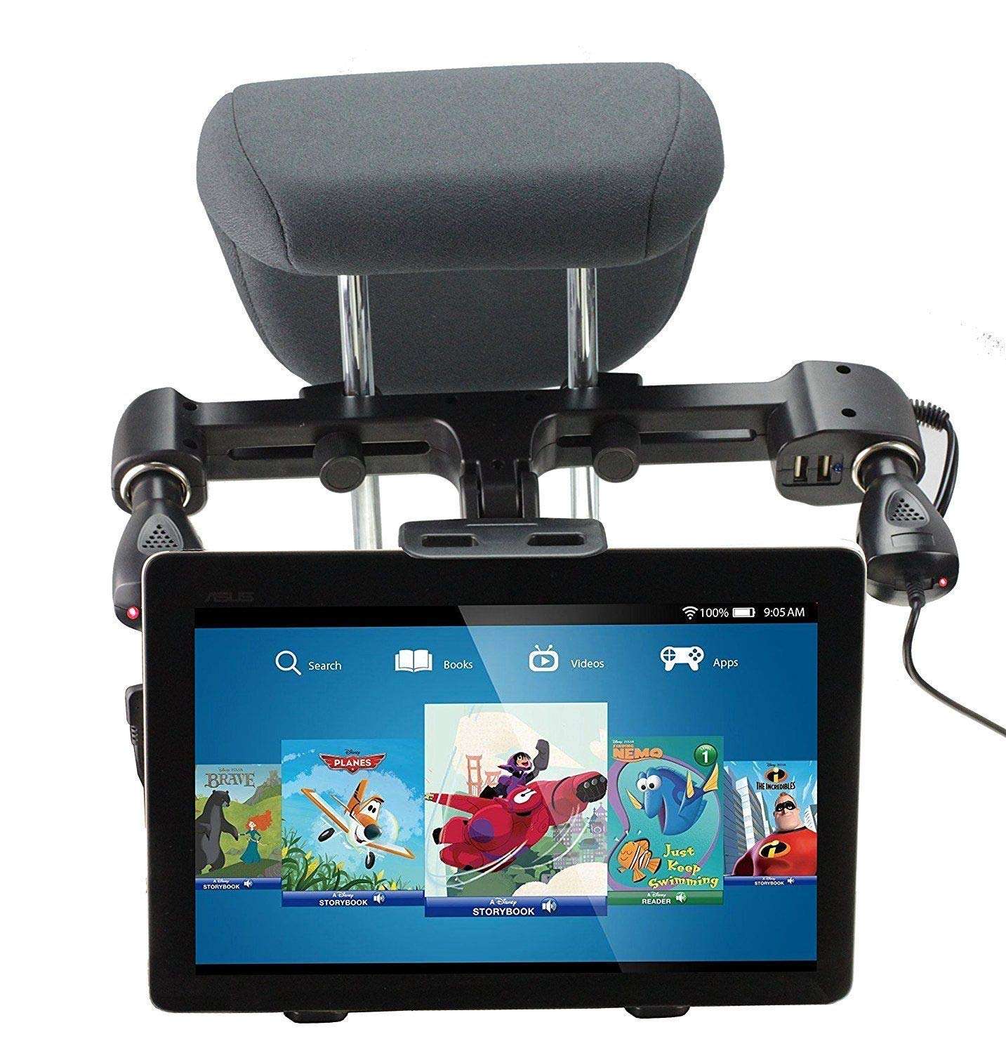 Navitech USB Port 4.2A Headrest Mount with Integrated Car Charger Compatible with Venturer Challenger 10 10.1 Inch 3