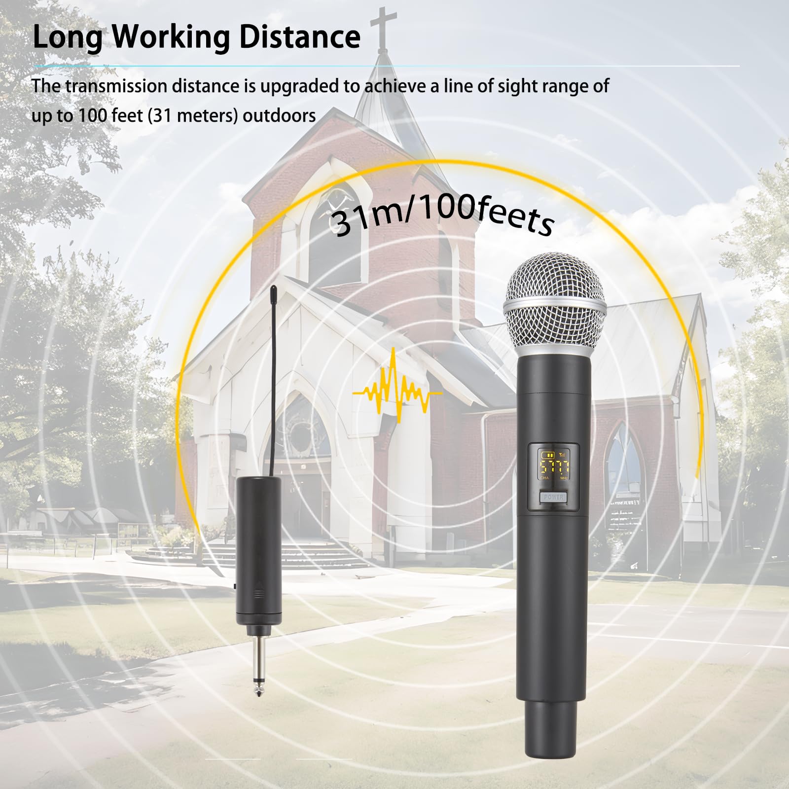 BEKBOES Rechargeable Wireless Handheld Microphone, UHF Microphone Handheld Dynamic Wireless Mic, Cordless UHF Mic for Singing, DJ, Karaoke, Wedding, Party, Speech, Church, M1 2