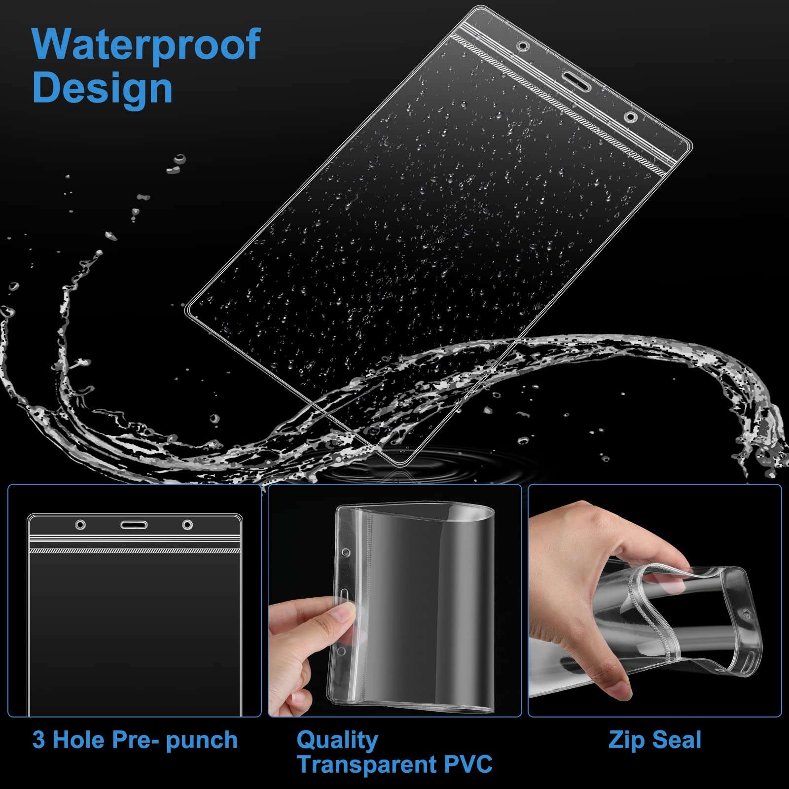 50 Pack Large 4 x 8 Inch Ticket Event Credential Badge Holders with Lanyard Bulk, Clear Waterproof Plastic Big Credential ID Protector Sleeves for Sporting Events Concerts Tickets 4