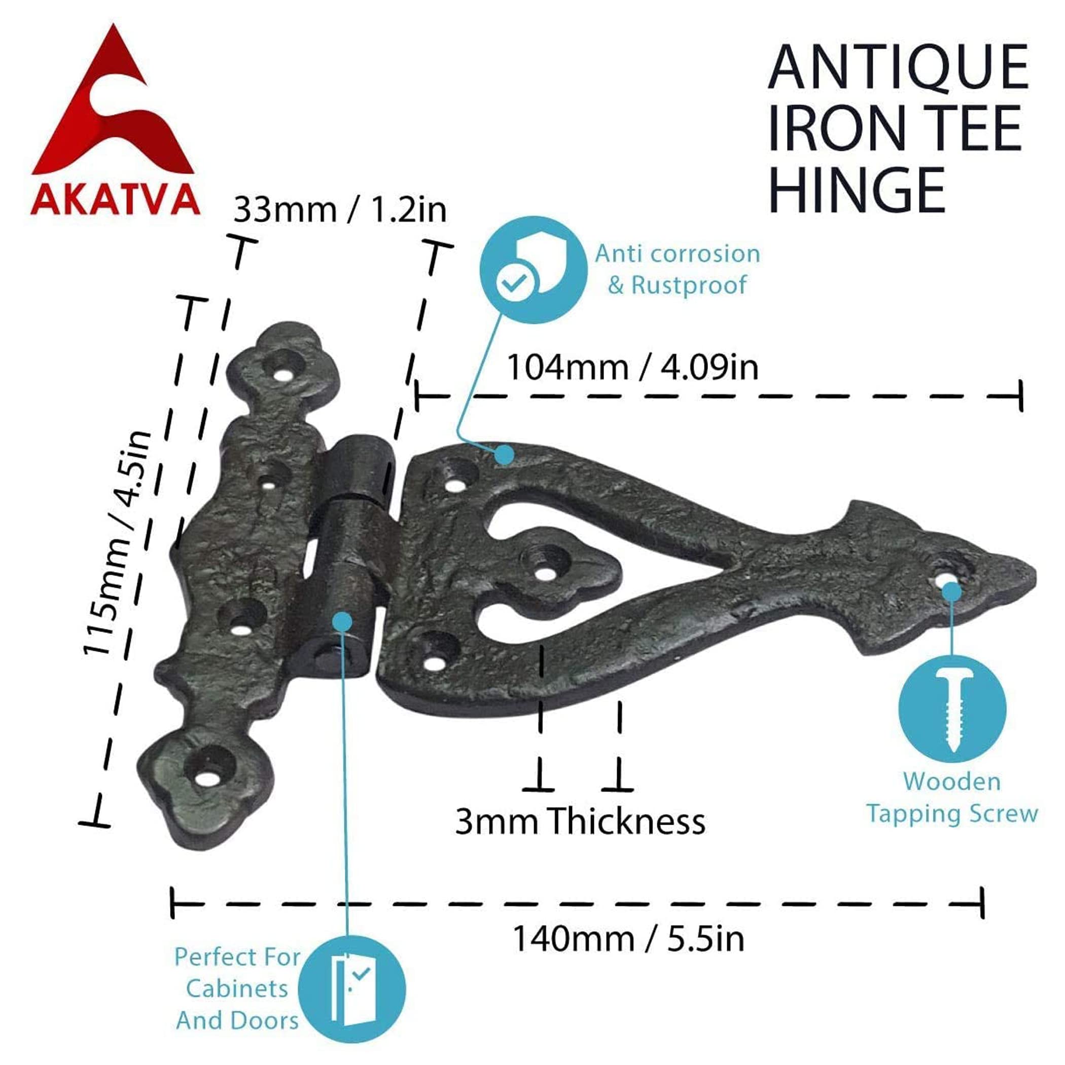 Akatva Doorbell Button with T Hinge Set – 2 Pieces Gate Hinges for Wooden Fences Heavy Duty – Bell Push Button – Doorbell Button Wired – Barn Hinges for Doors – Black Hinges – Antique Copper Finish 6