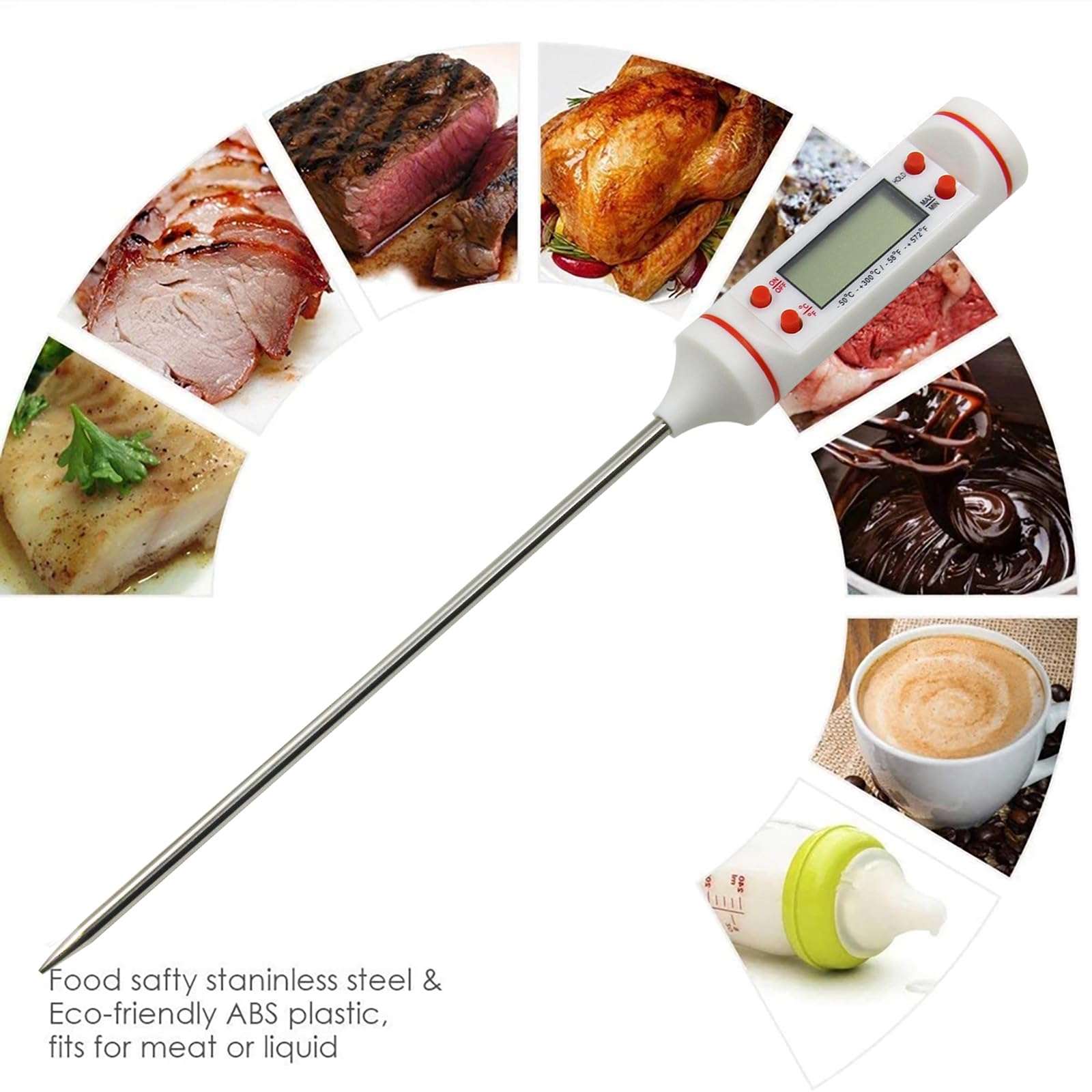 Themisto Digital LCD Cooking Food Meat Probe Kitchen BBQ Thermometer Temperature Test Pen| Instant Read (White) 3