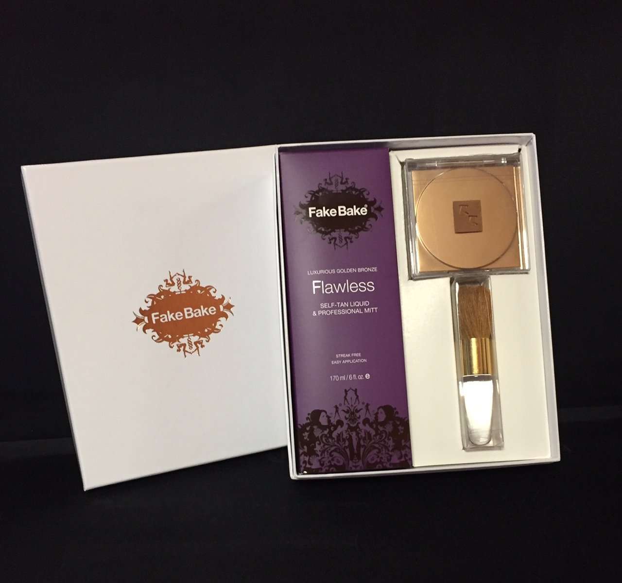 Fake Bake Self Tanning Liquid, Mitt, a Compact and Bronzing Brush 1