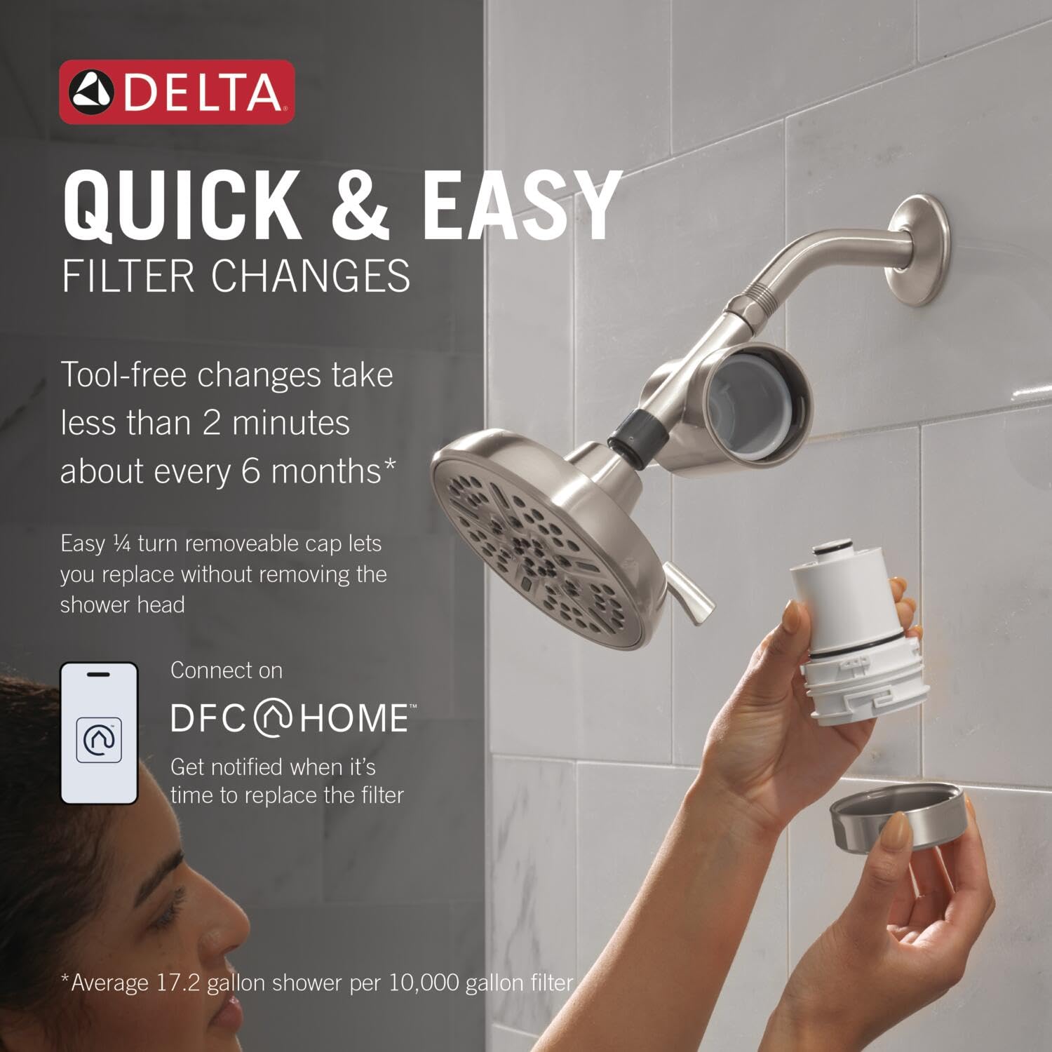 Delta Faucet Clarifi Standard Shower Filter Attachment with Filter, Shower Water Filter, Shower Head Filter, Spotshield Nickel 7SF100-SN 4