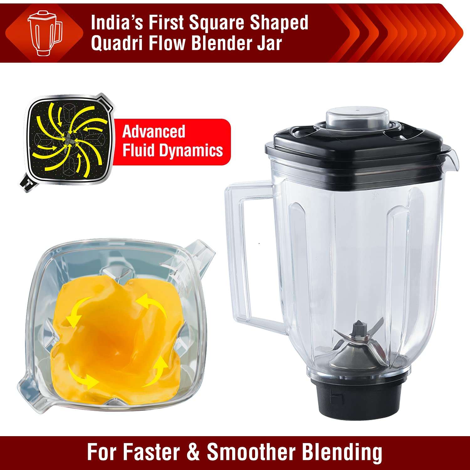 USHA Trienergy+ 800 Watt Powerful 100% Copper Motor 4 Jar Mixer Grinder with Unique Quadriflow Square Blender Jar for Faster Grinding and Smooth Blending || 5 Years Warranty On Motor (Blue, 800 Watt) 4