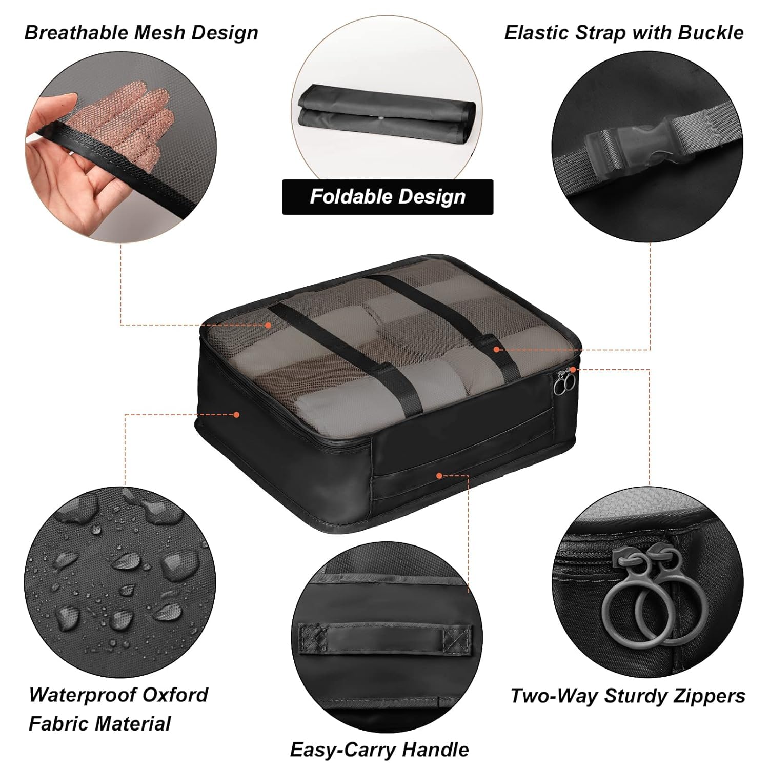 TS WITH TECHSUN Travel Organizer 7 in 1 Travel Laundry Cosmetics Luggage Packing Organizers Set Makeup Bags Organizer Packing Cubes with Shoe Bag for travel, Nylon (Black) 3