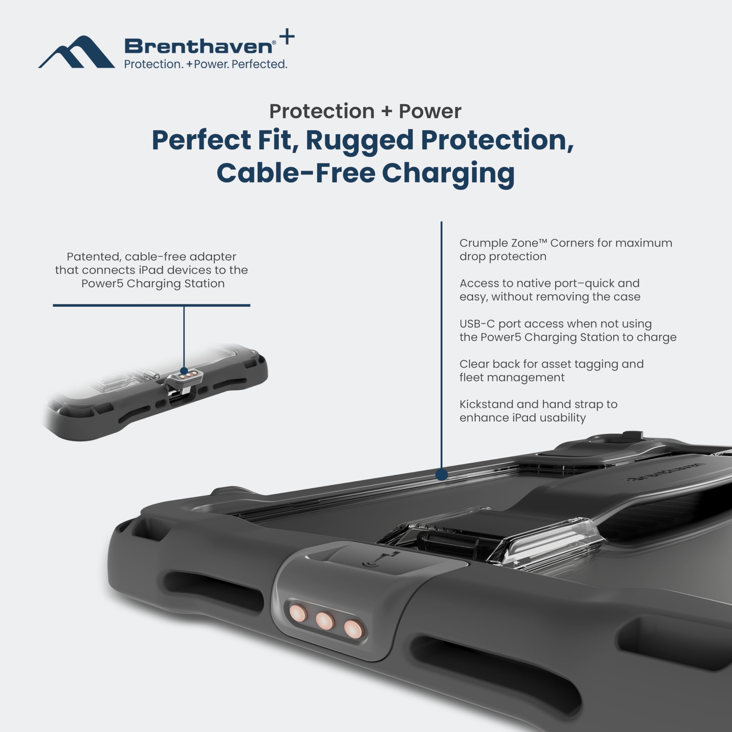 Brenthaven Power5 Cable-Free Charging Station Kit for iPad Air and iPad Pro – Power + Protection in One Includes Protect+ iPad Cases & Cable-Free Adapters, 100W Fast Charger for Multiple Devices 4