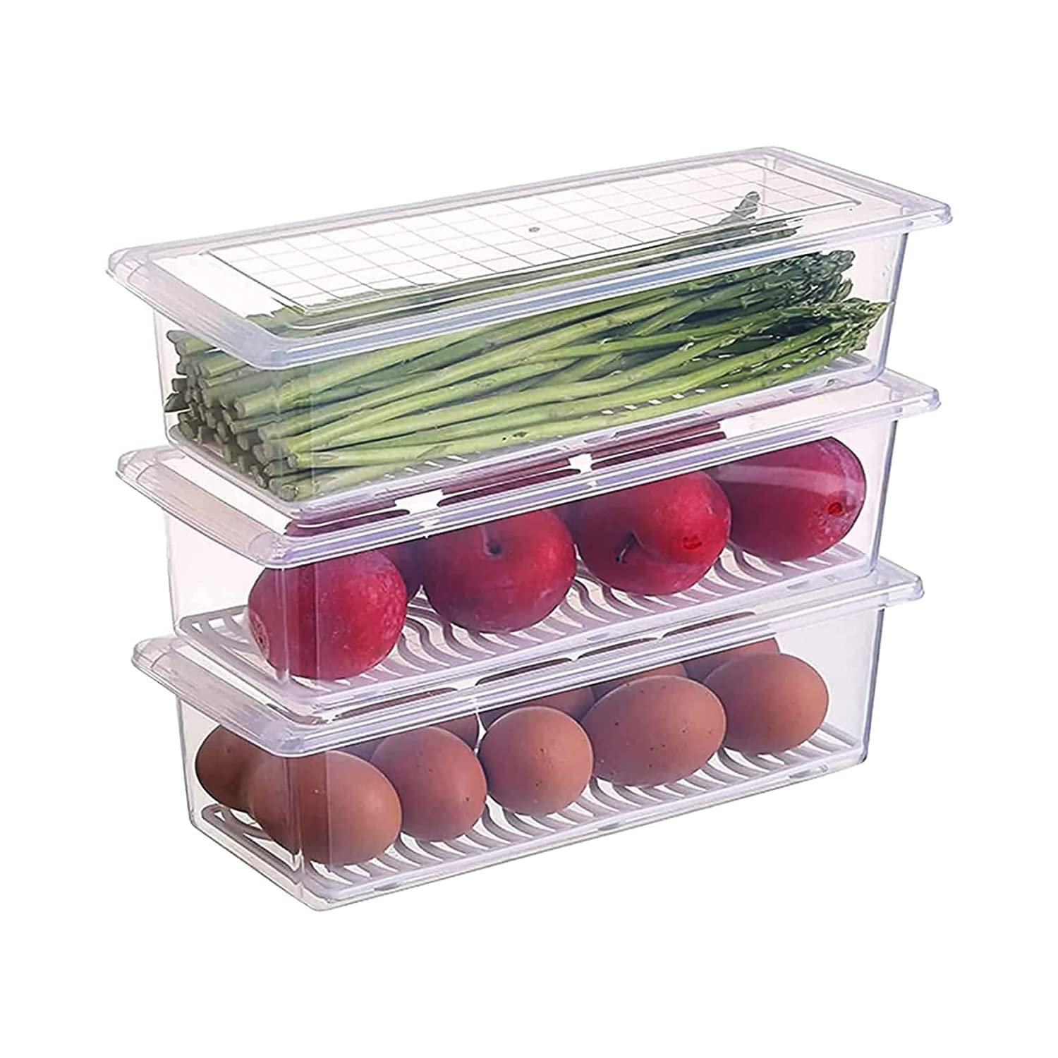 LEELA'S plastic storage boxes fridge organizers box for kitchen with removable drain plate and airtight lid transparent storage box containers set fridge stackable coriander box for vegetables(2) 1