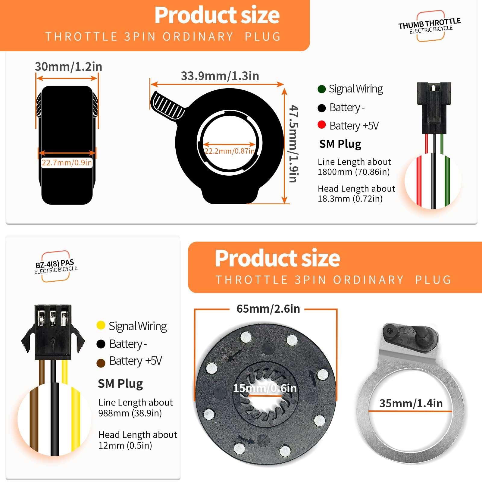 Ebike 17A Sine Wave Controller with CS866 Color Display, Adjustable Throttle & PAS for 500W 800W 1000W 1800W Electric Bicycles Hub Motor 6