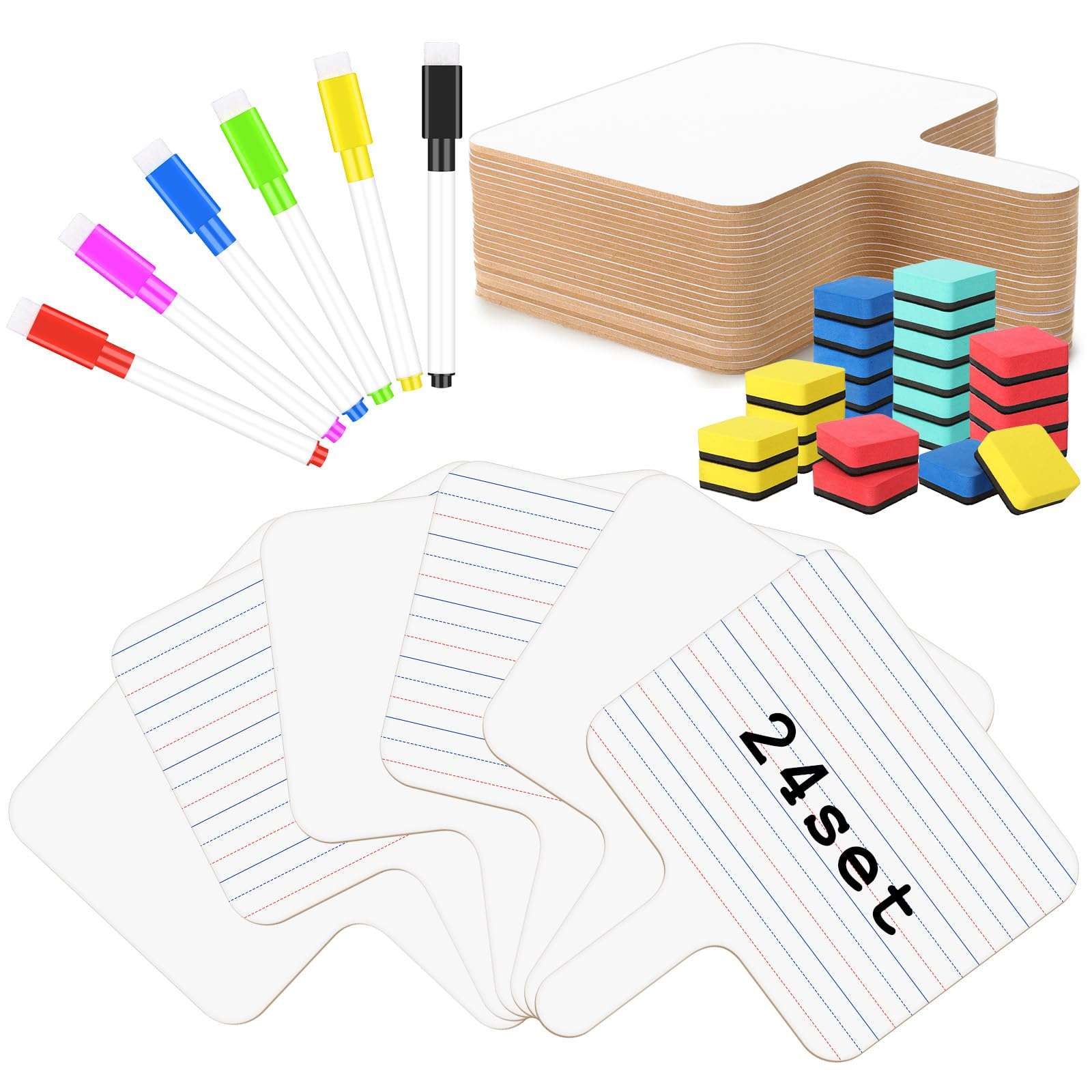 Harloon 72 Pieces Dry Erase Answer Paddle Set 7.8‘’ x 9.8” Handheld 24 Wooden Answer Board Dry Erase Paddles with 24 Markers 24 Magnetic Erasers for Students Teaching Supplies (Line Spectrum) 1