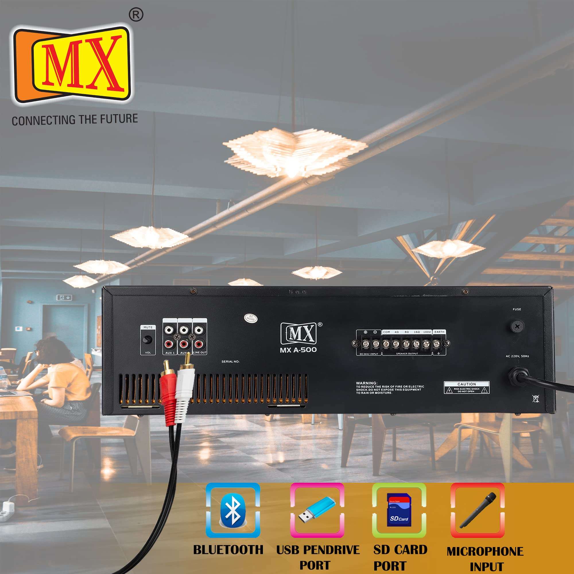 MX (A-500) PA AMPLIFIER with LCD DISPLAY,KARAOKE FUNCTION,USB,AUX,MIC,BLUETOOTH,LINE PERFECT for HOME and OUTDOOR FUNCTION 6
